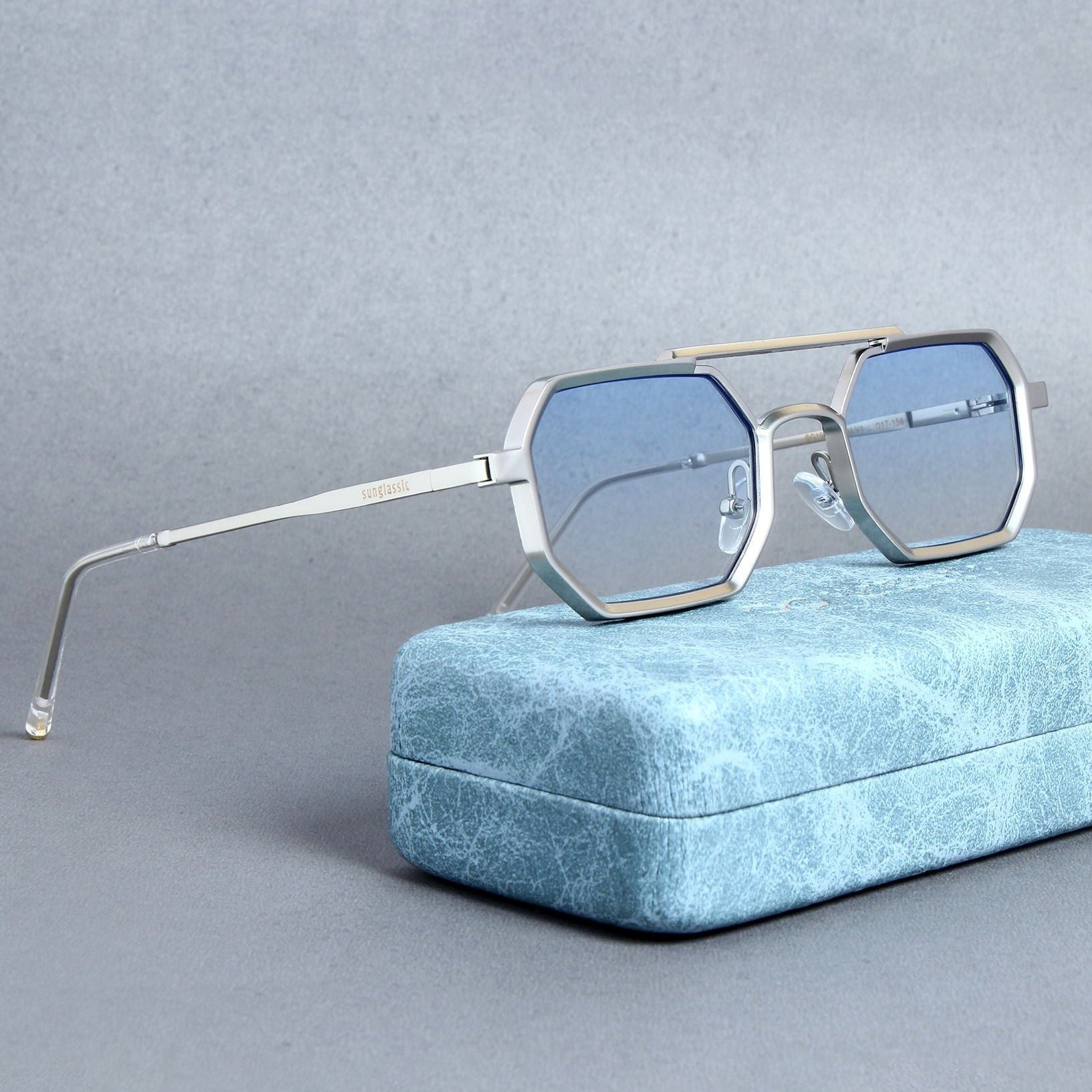 Silver shop blue sunglasses