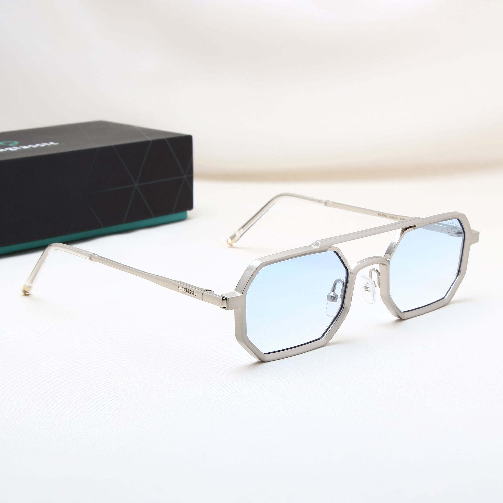 Commando V1 Rectangle Silver Blue Gradient Sunglasses