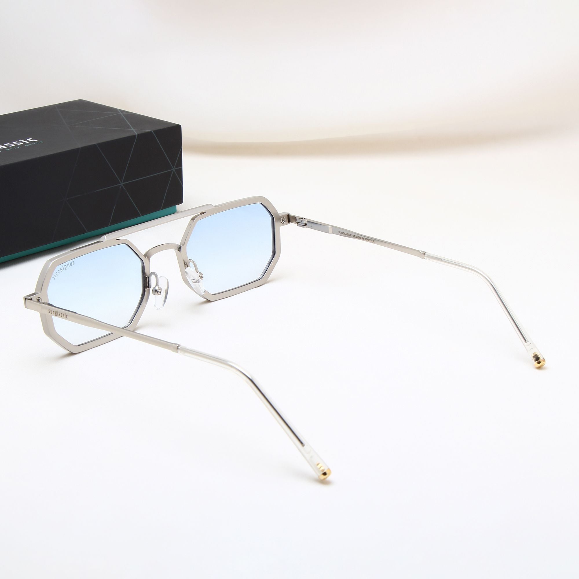 Commando V1 Rectangle Silver Blue Gradient Sunglasses