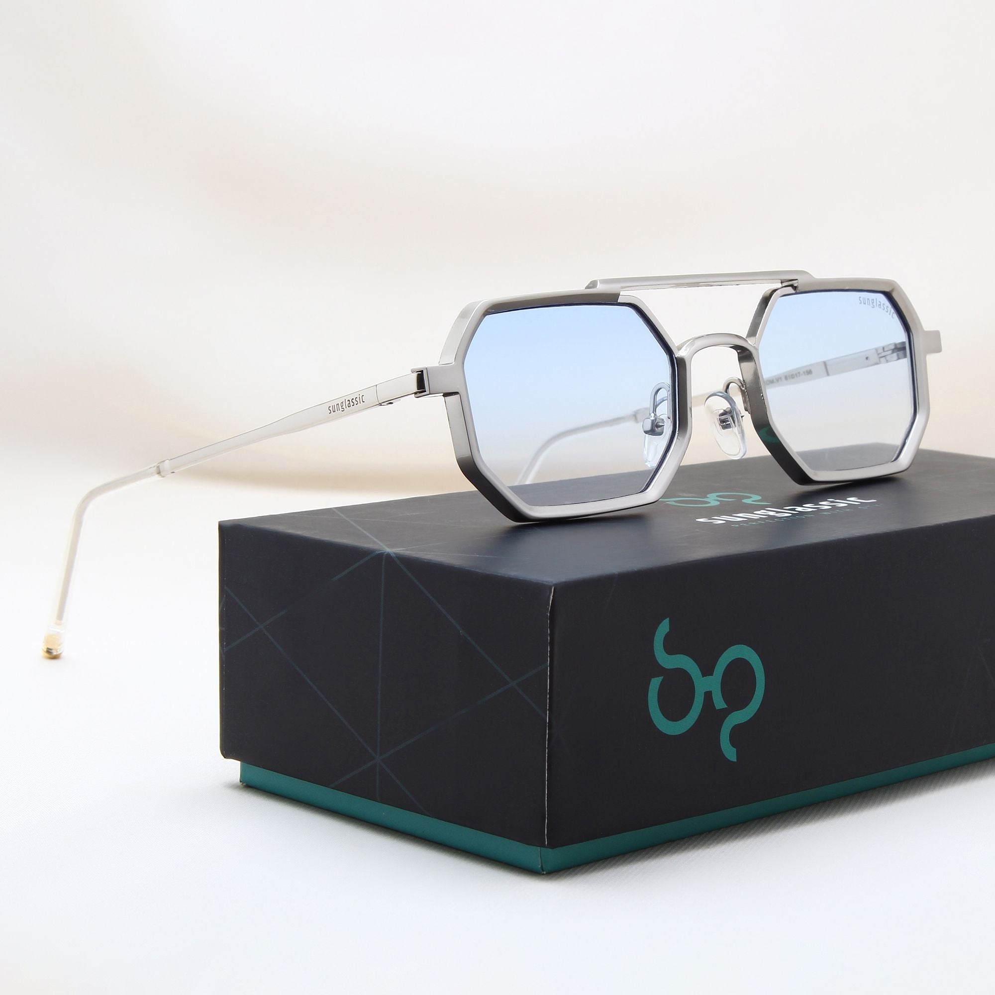 Commando V1 Rectangle Silver Blue Gradient Sunglasses