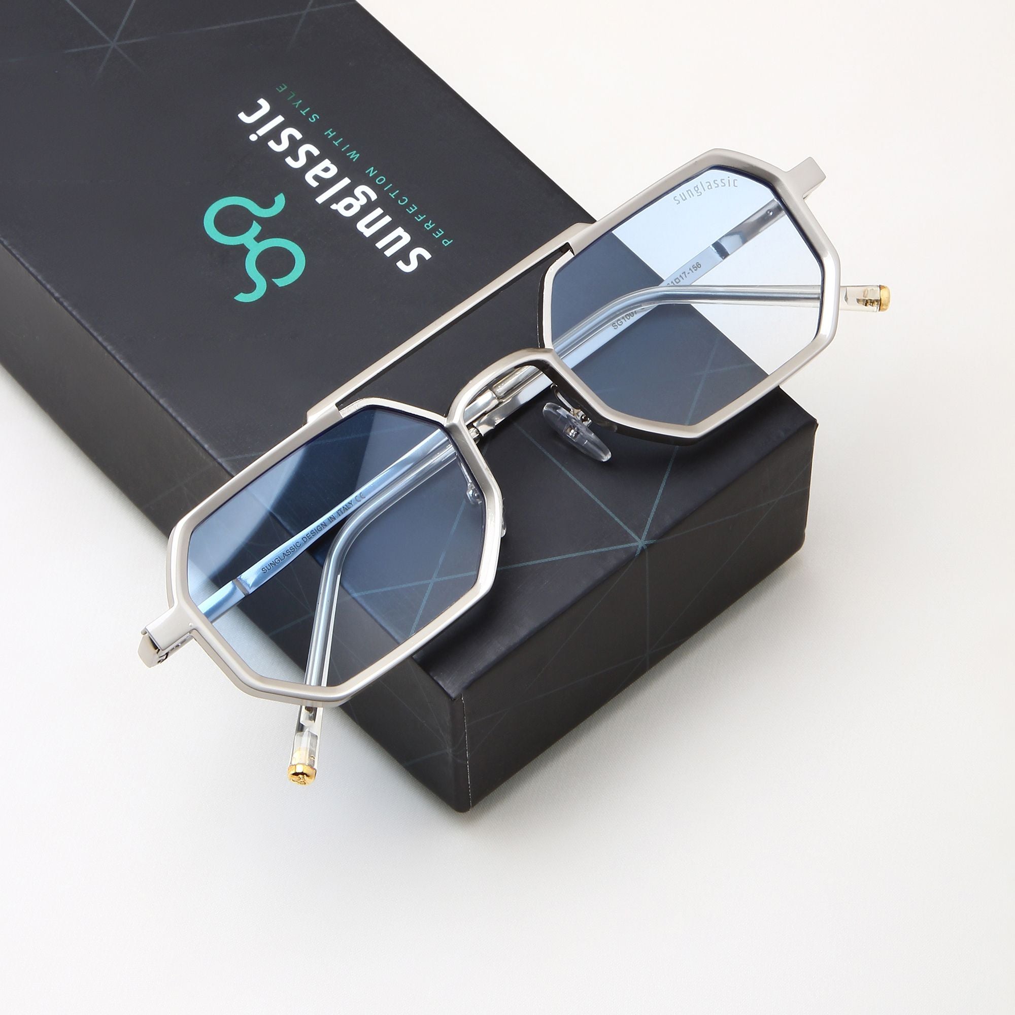 Commando V1 Rectangle Silver Blue Gradient Sunglasses