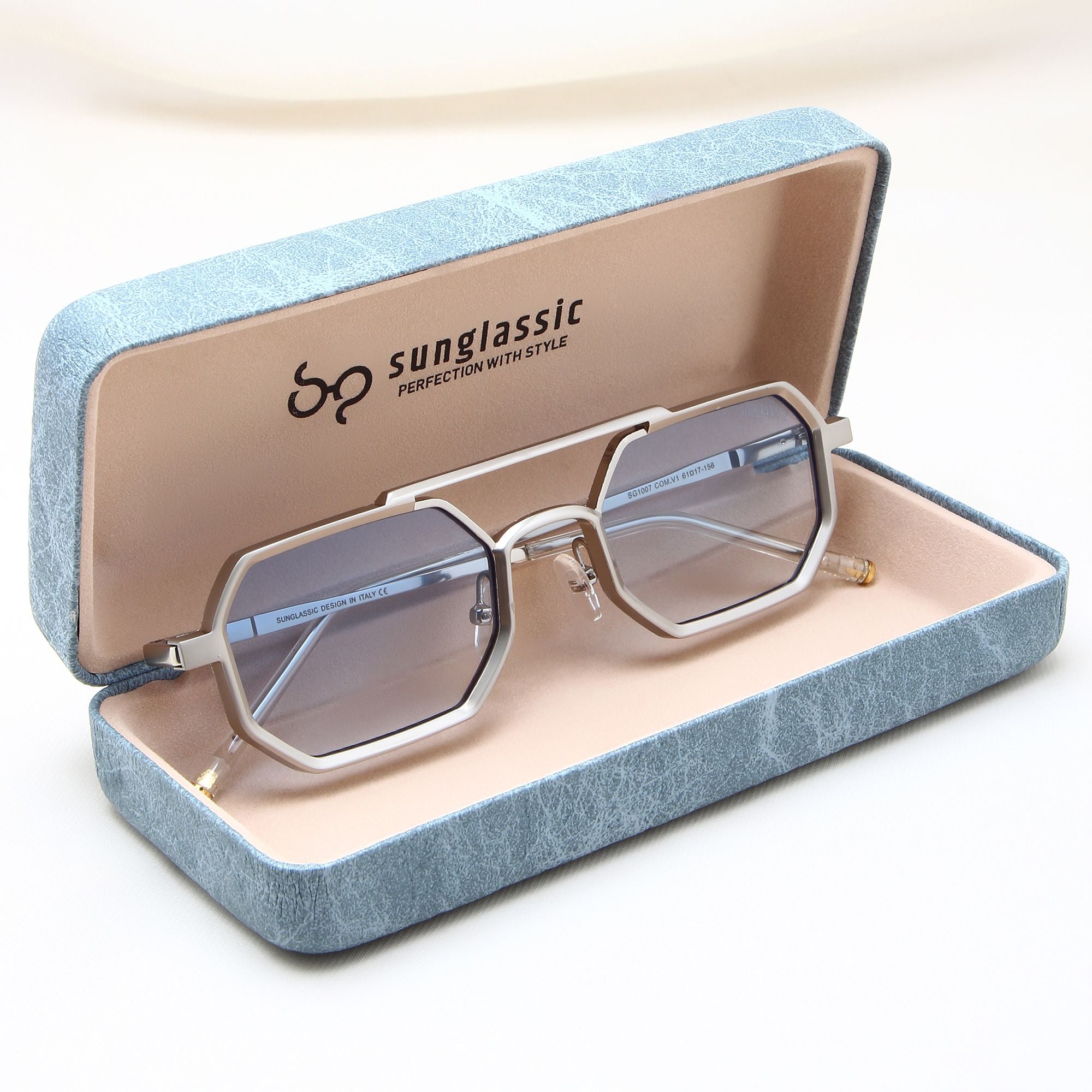 Commando V1 Rectangle Silver Blue Gradient Sunglasses
