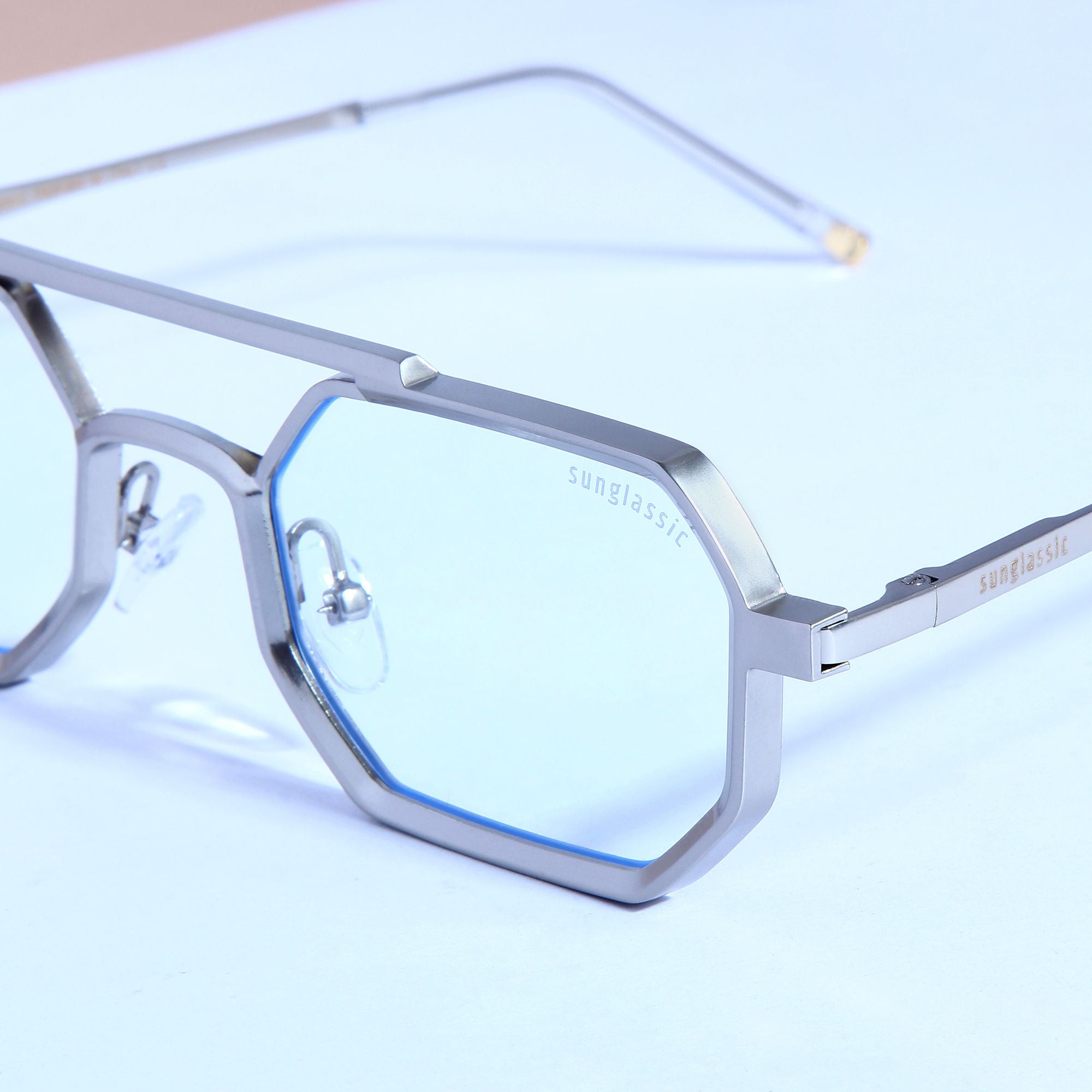 Commando V1 Rectangle Silver Clear Sunglasses