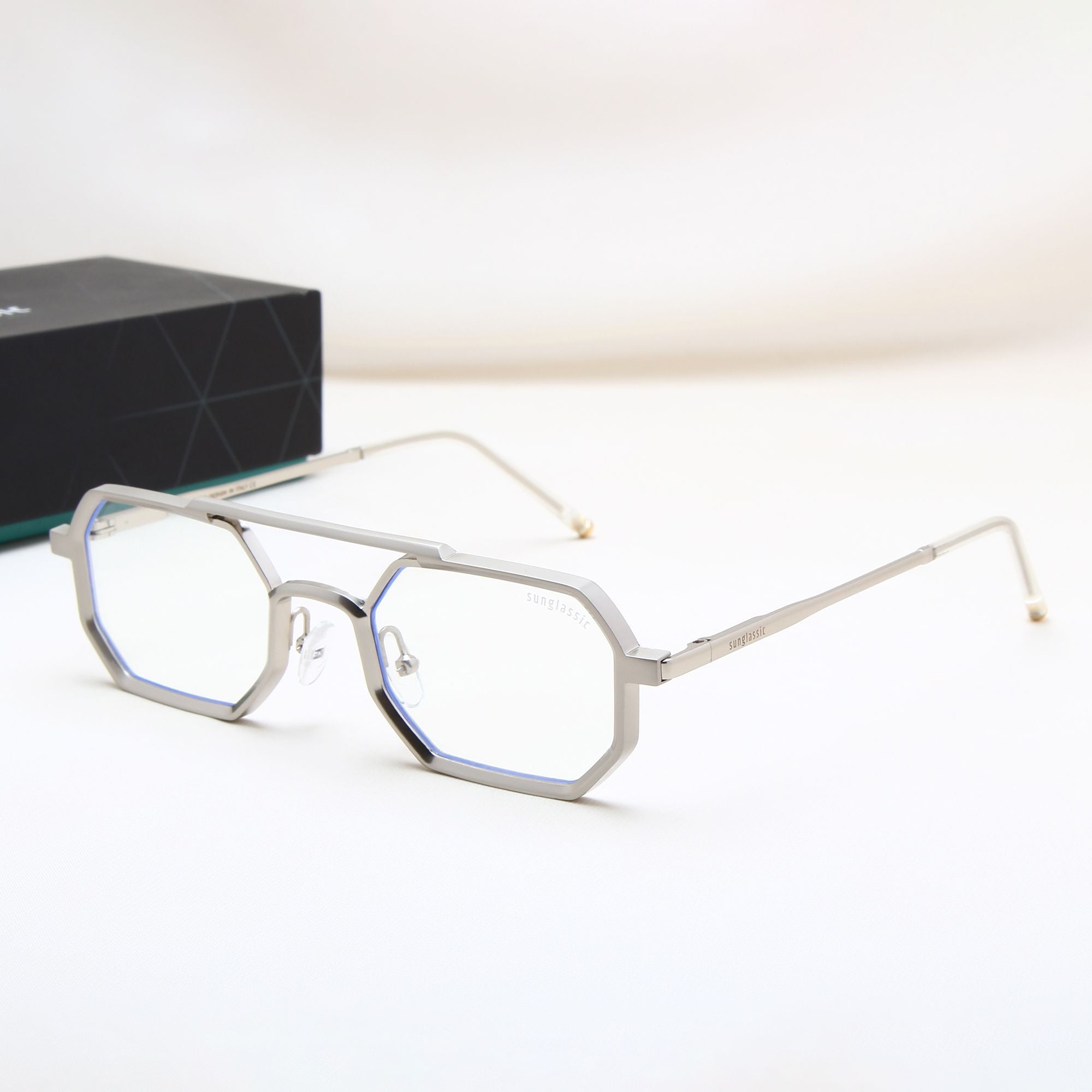 Commando V1 Rectangle Silver Clear Sunglasses