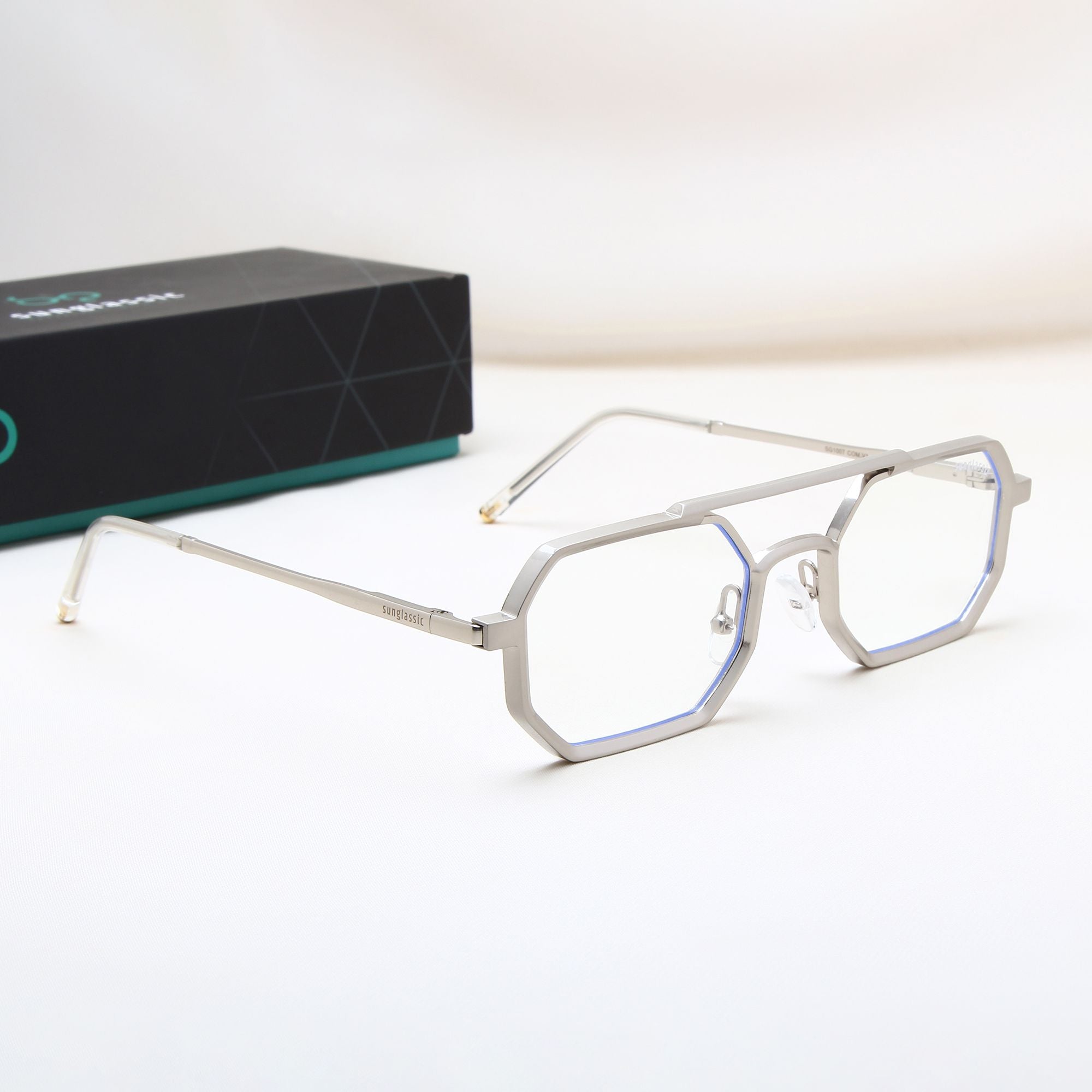 Commando V1 Rectangle Silver Clear Sunglasses