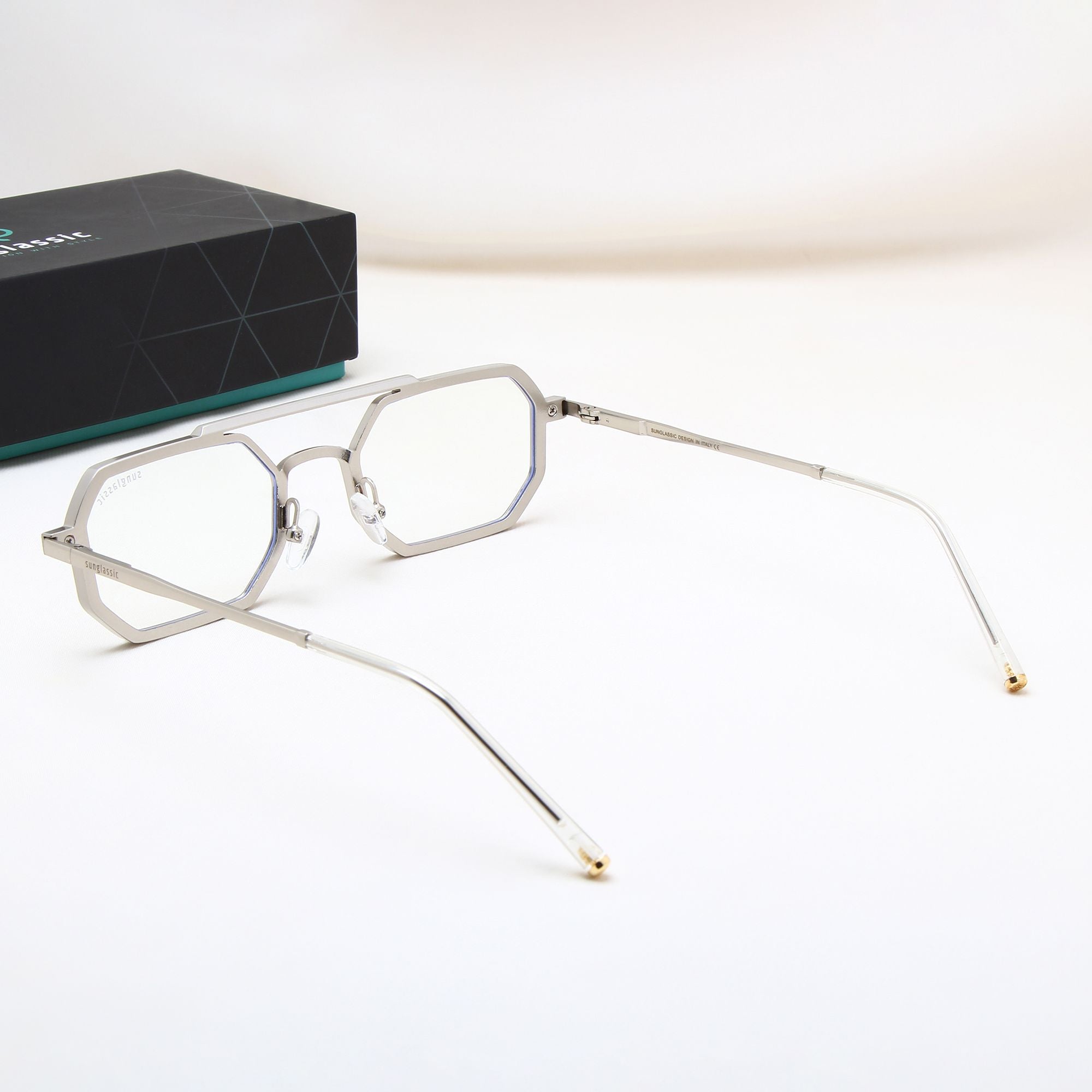 Commando V1 Rectangle Silver Clear Sunglasses