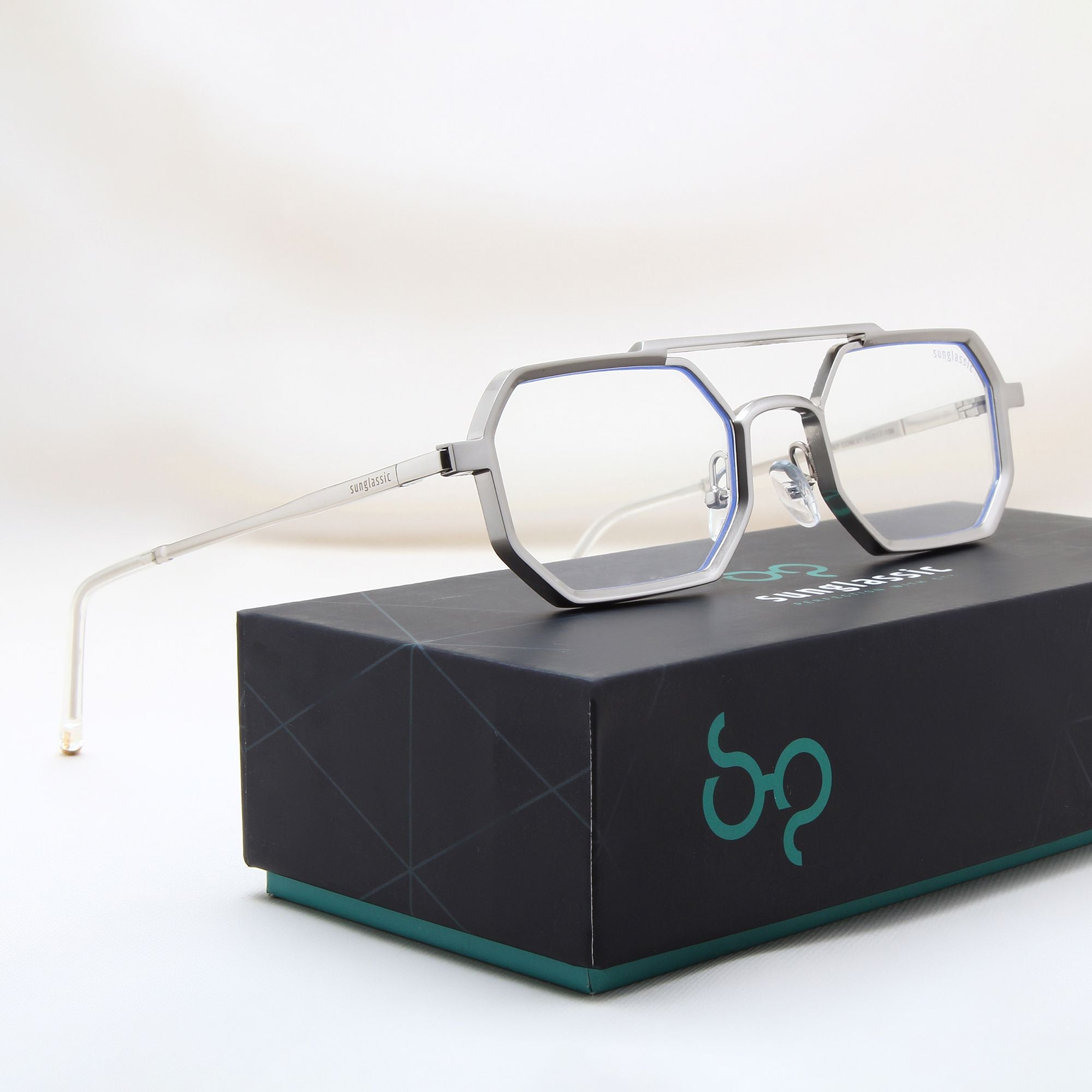 Commando V1 Rectangle Silver Clear Sunglasses