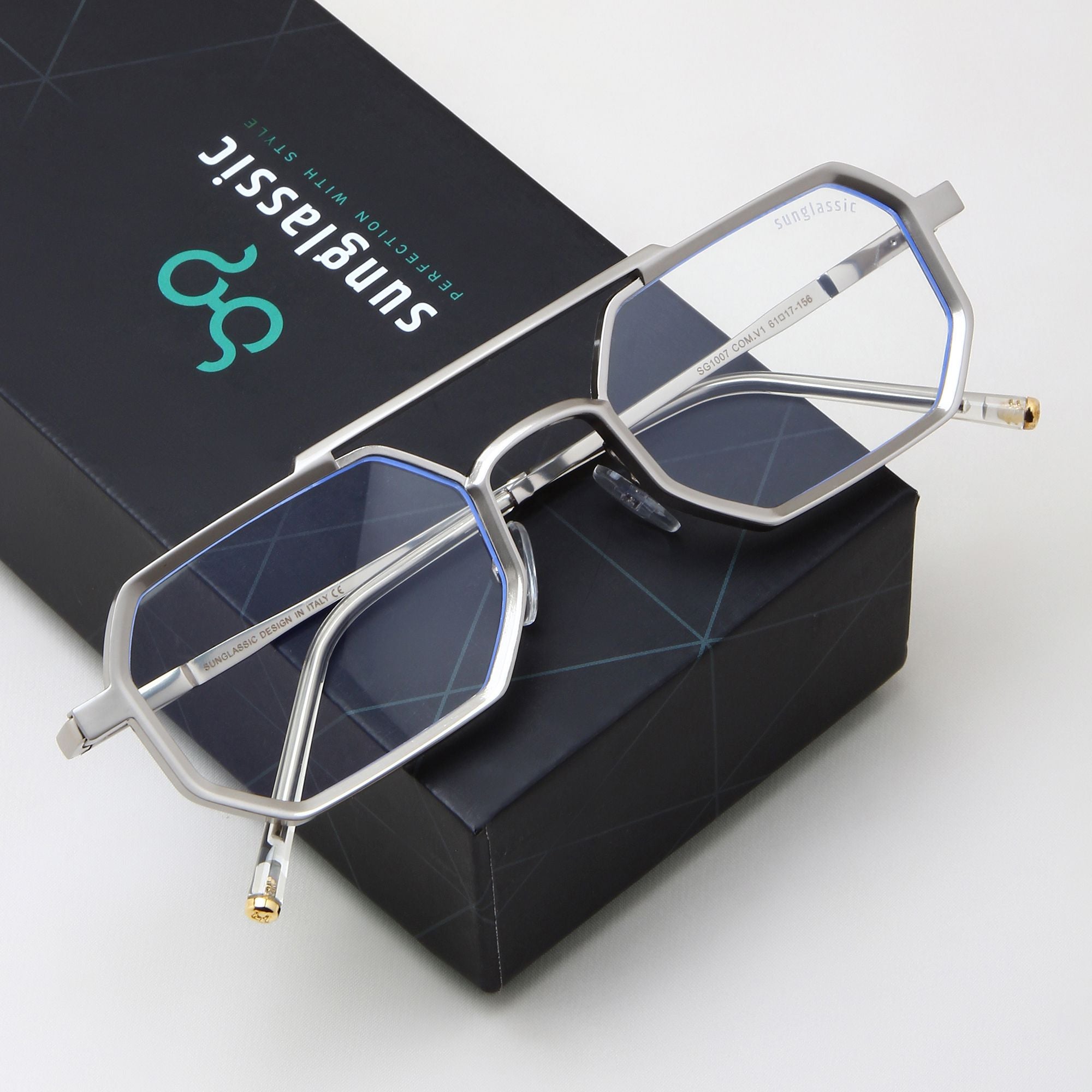 Commando V1 Rectangle Silver Clear Sunglasses
