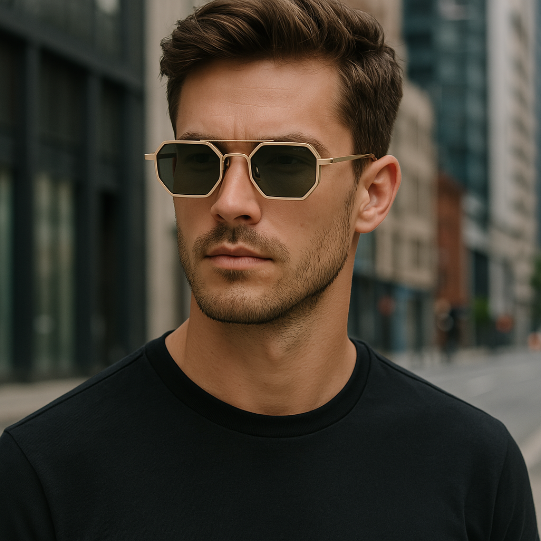 Commando V1 Rectangle Gold Green Sunglasses