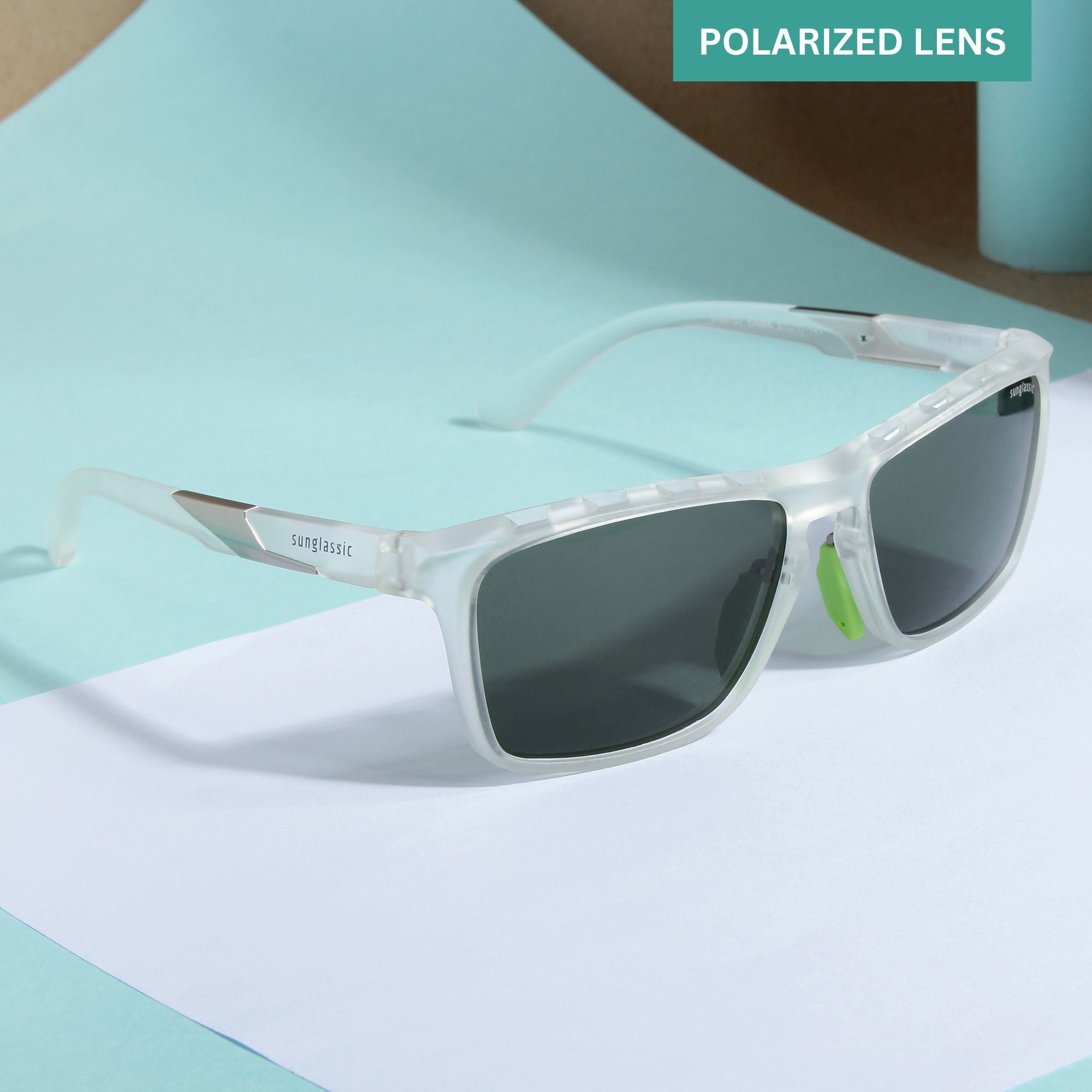 Buy Hawk Clear Green Polarized Rectangle TR90 Sunglasses Sunglassic