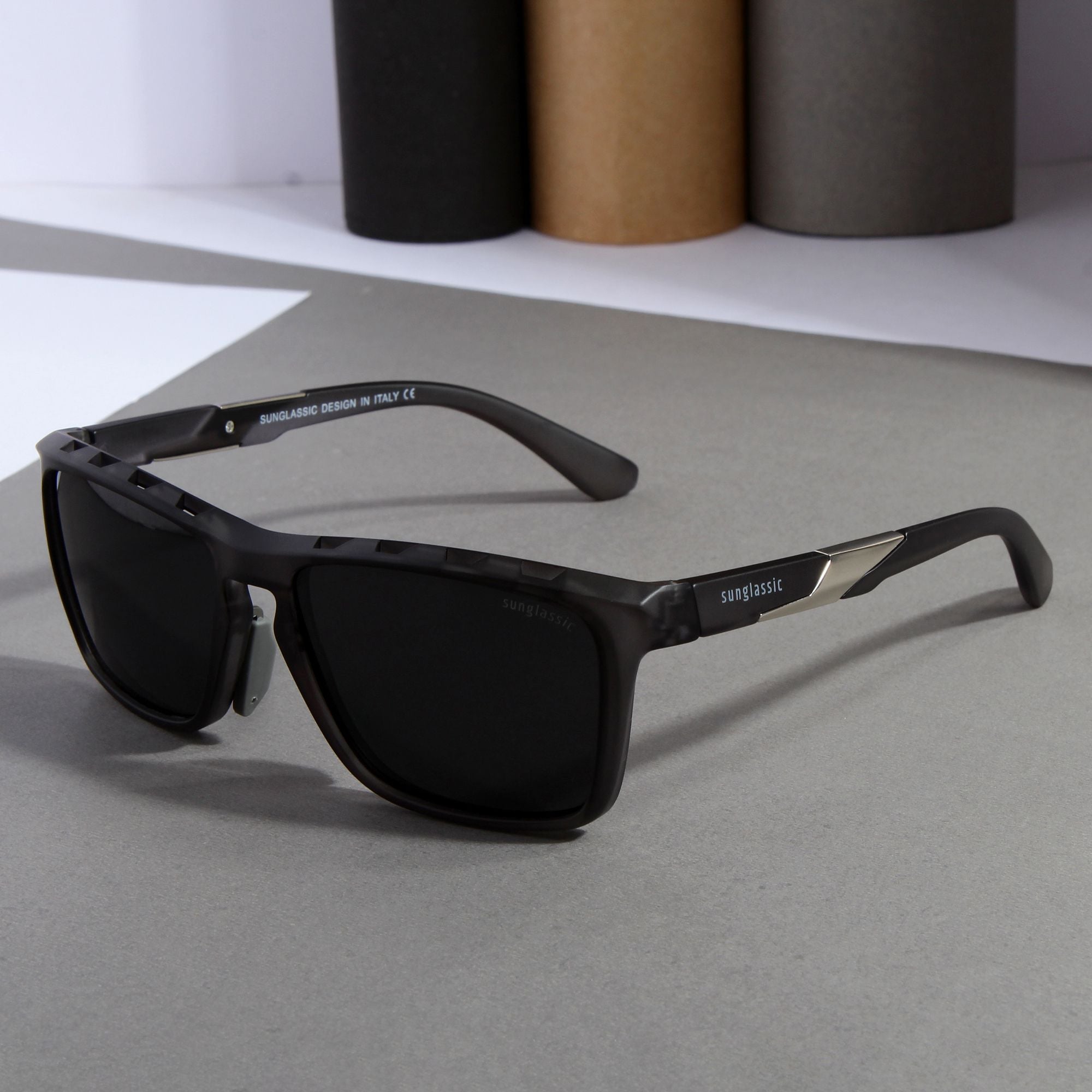 Hawk Grey Black Polarized Rectangle TR90 Sunglasses