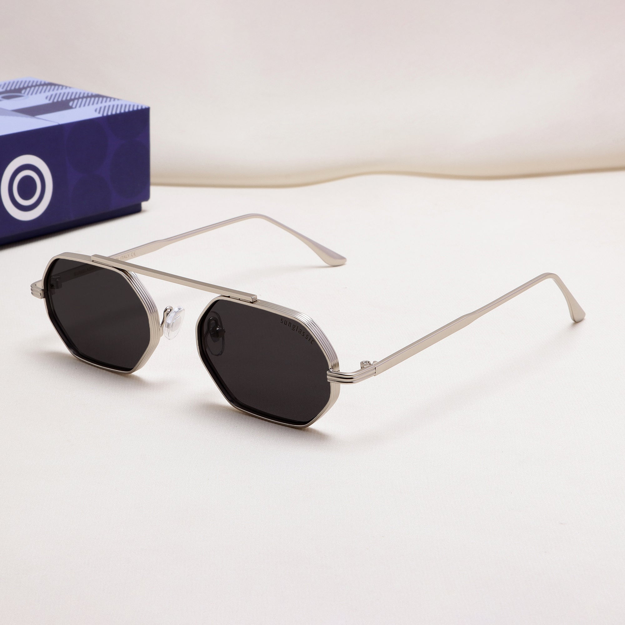 Hexa Silver Black Hexagon Sunglasses