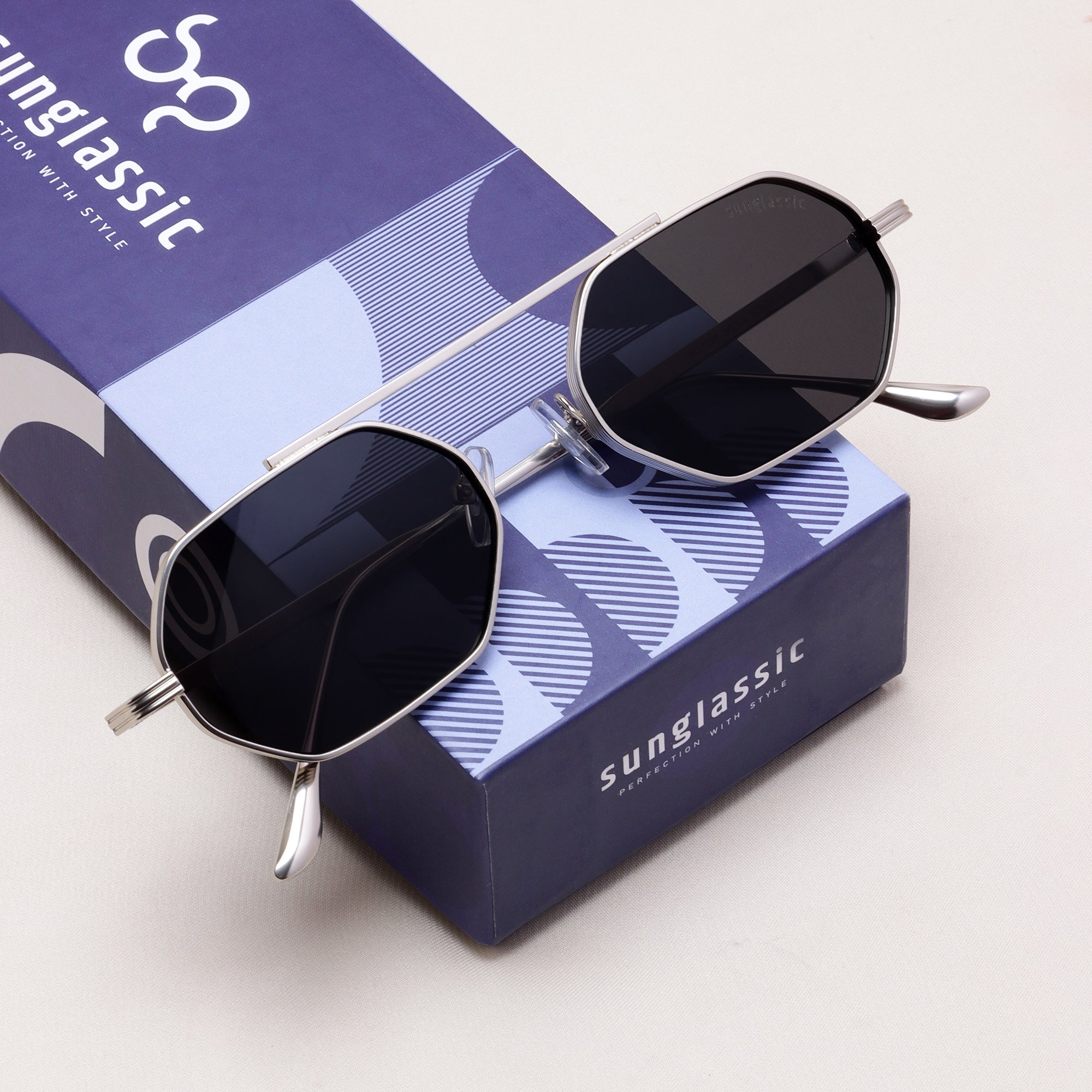 Hexa Silver Black Hexagon Sunglasses