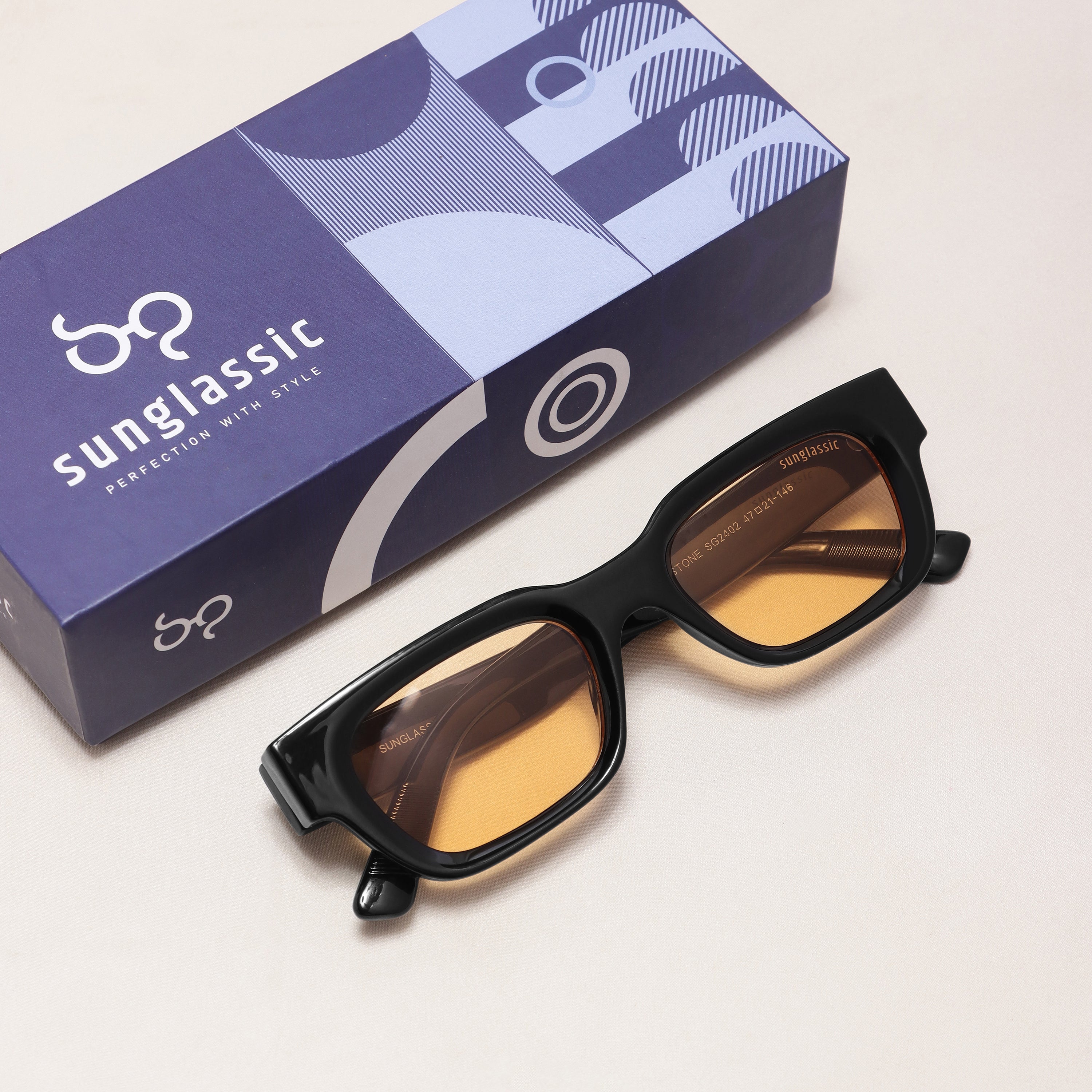 Milestone Black Orange Square Sunglasses