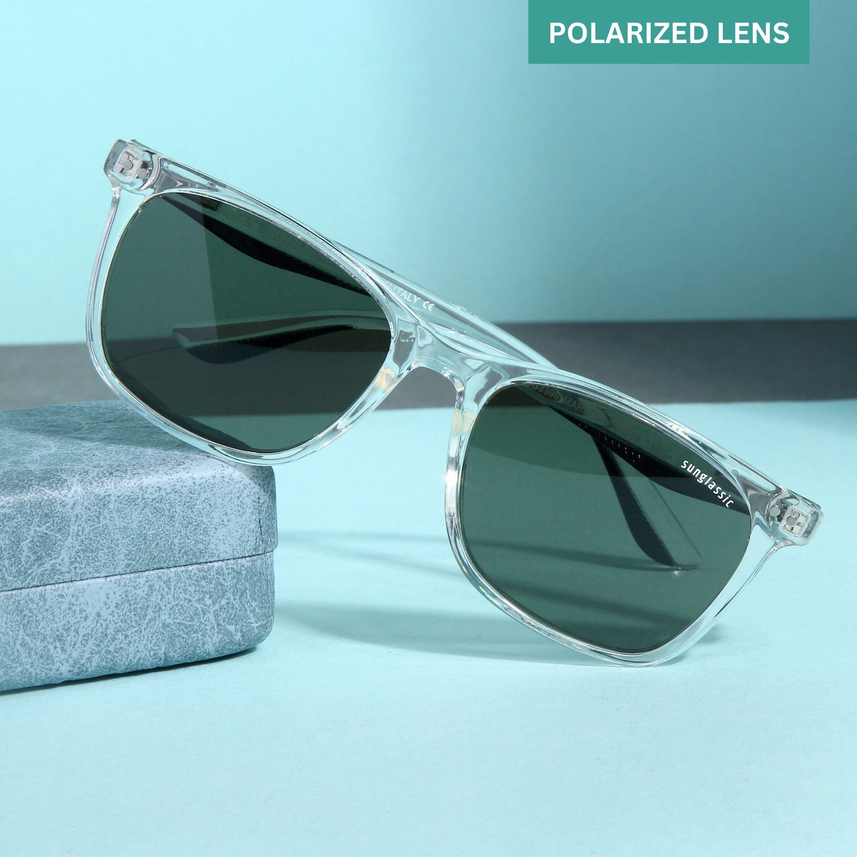 Clear Green Polarized TR90 Square Sunglasses