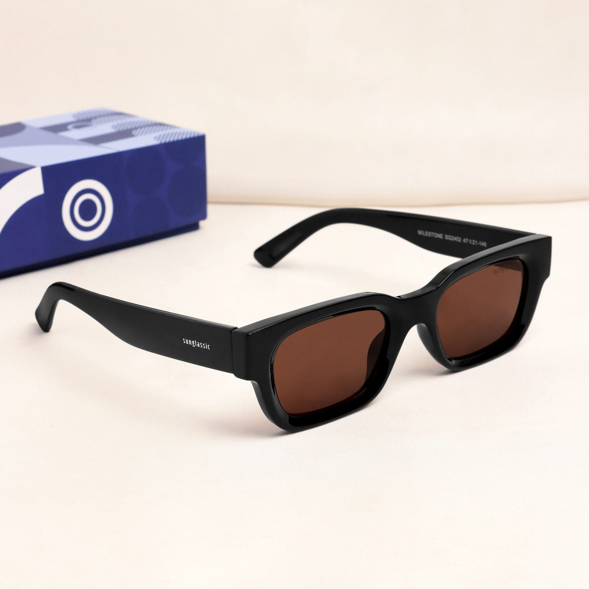 Milestone Black Brown Square Sunglasses