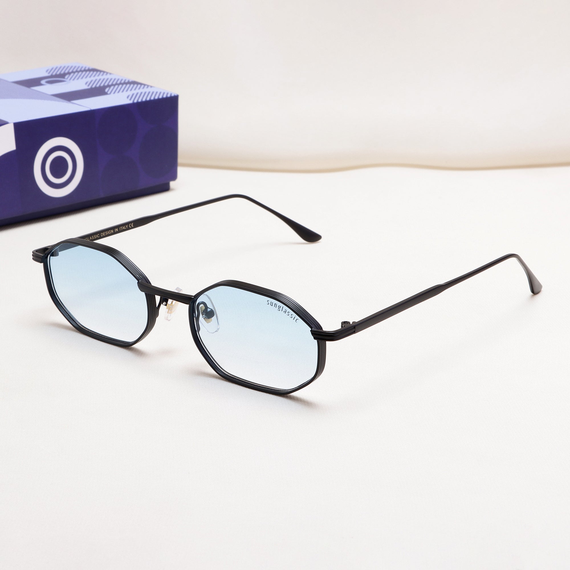 Opulent Black Blue Gradient Hexagon Sunglasses