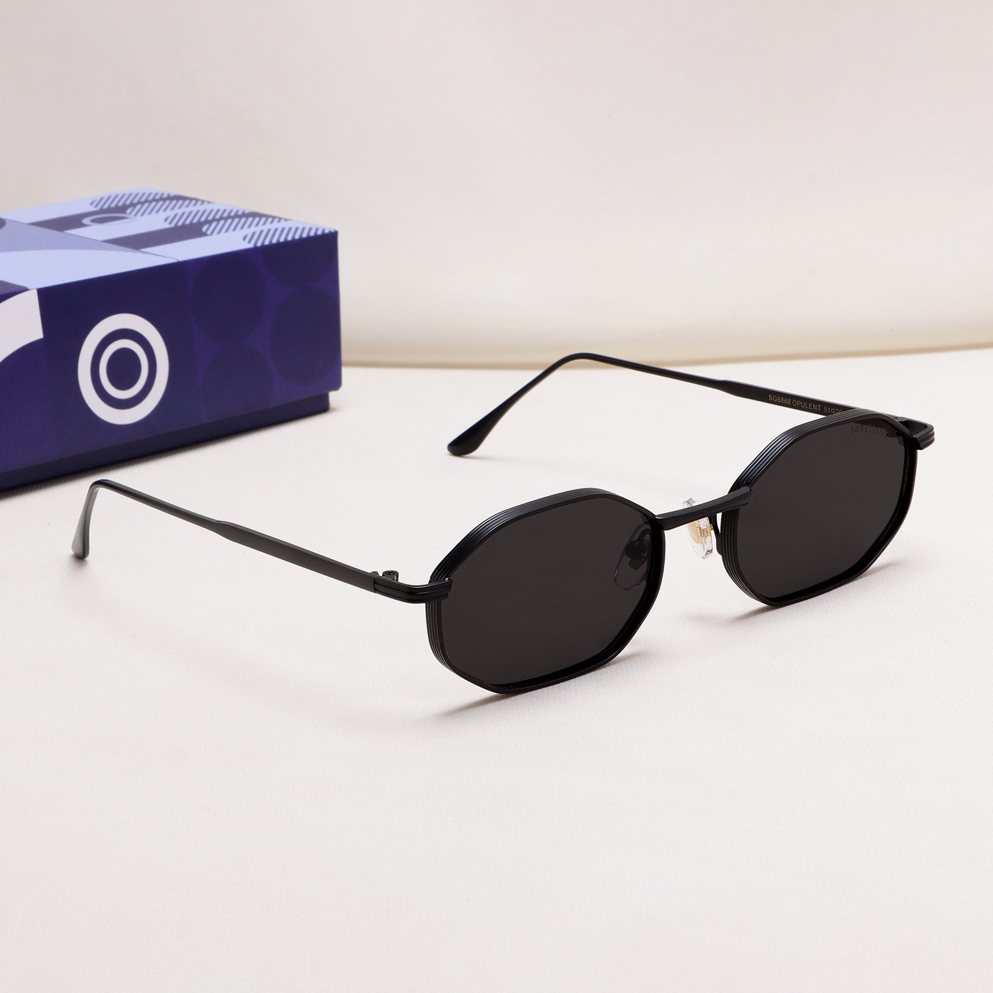 Opulent Full Black Hexagon Sunglasses