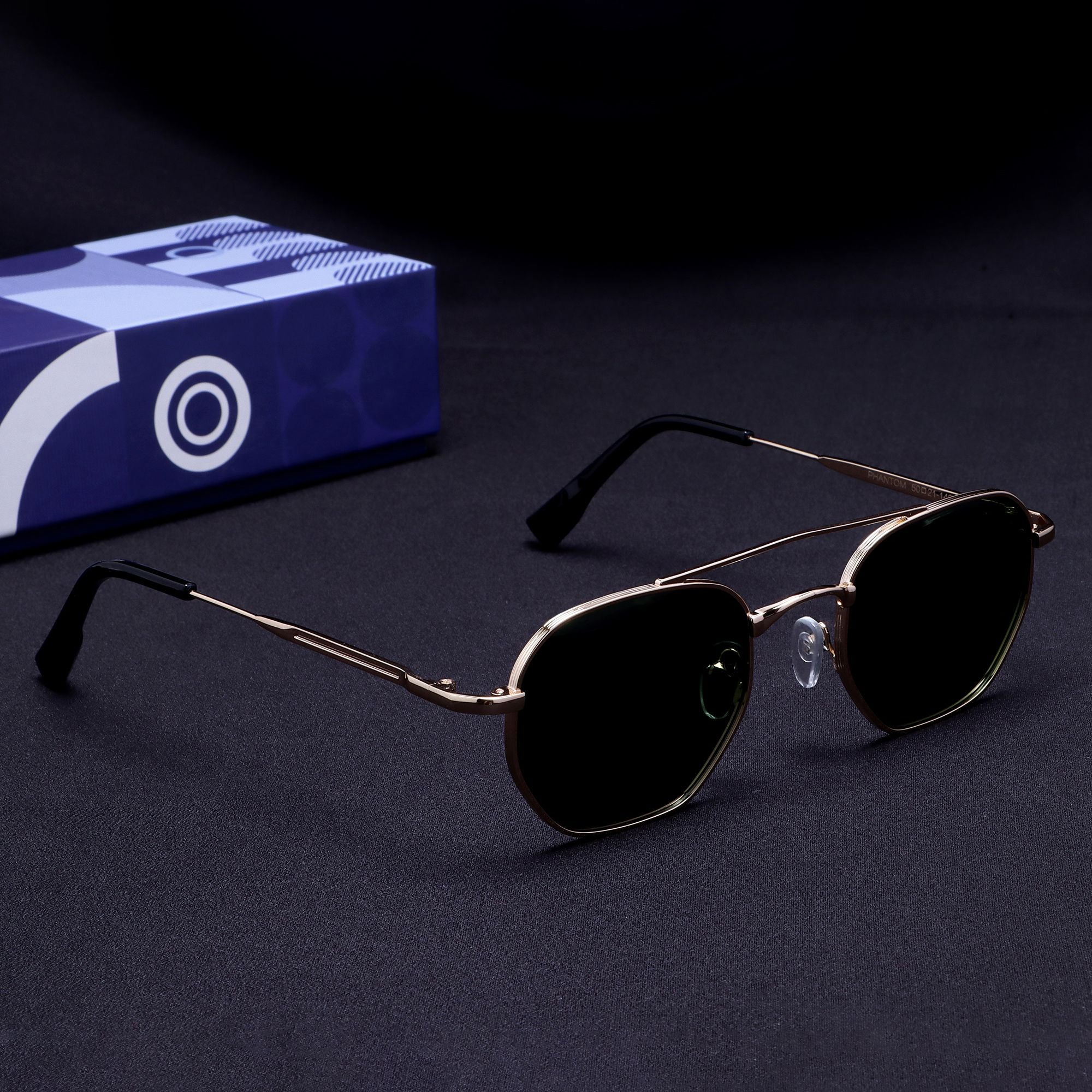 Phantom Gold Green Hexagon Sunglasses