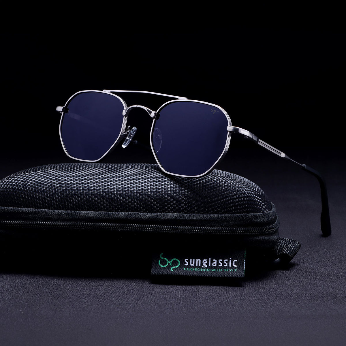 Phantom Silver Blue Polarized Hexagon Sunglasses for Men 