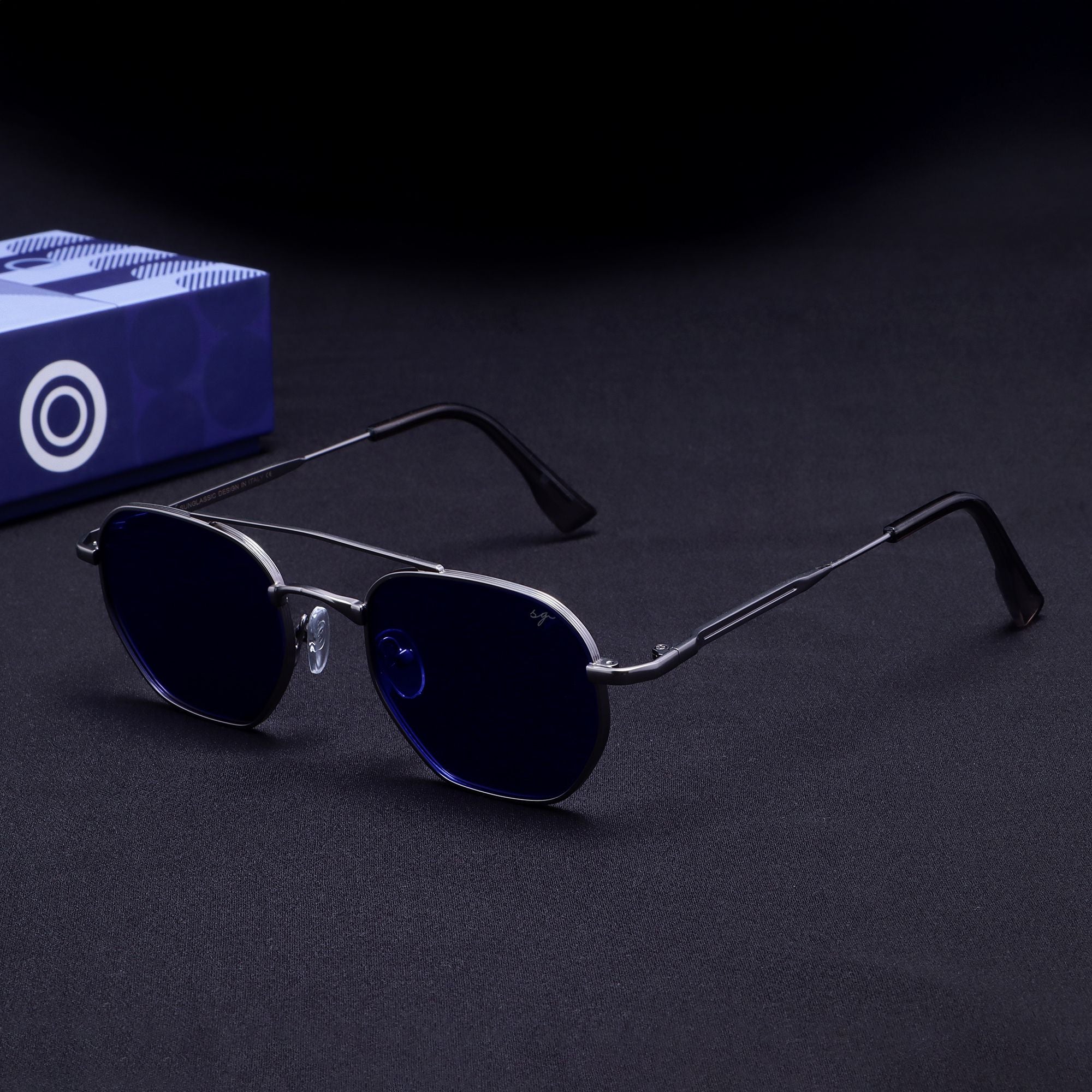 Phantom Siver Blue Hexagon Sunglasses