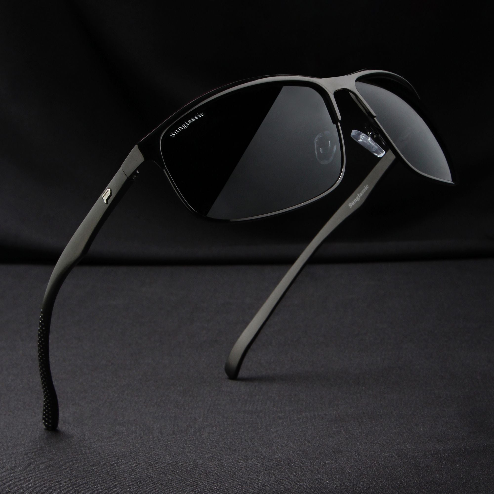 Radiant Black Polarized Rectangle Sunglasses - Main Image