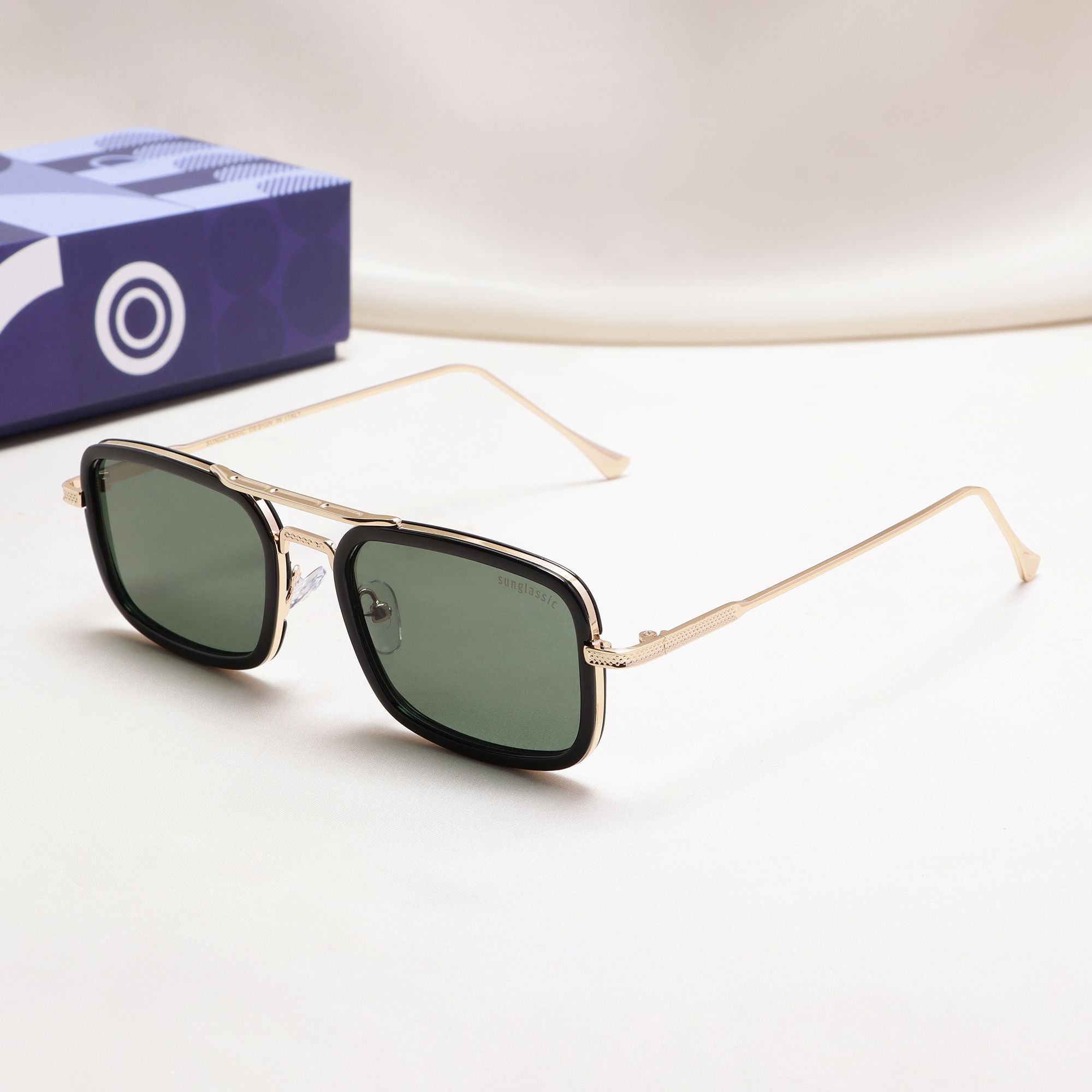 Lecter – Gold Green Rectangle Sunglasses | UV400 | Men & Women