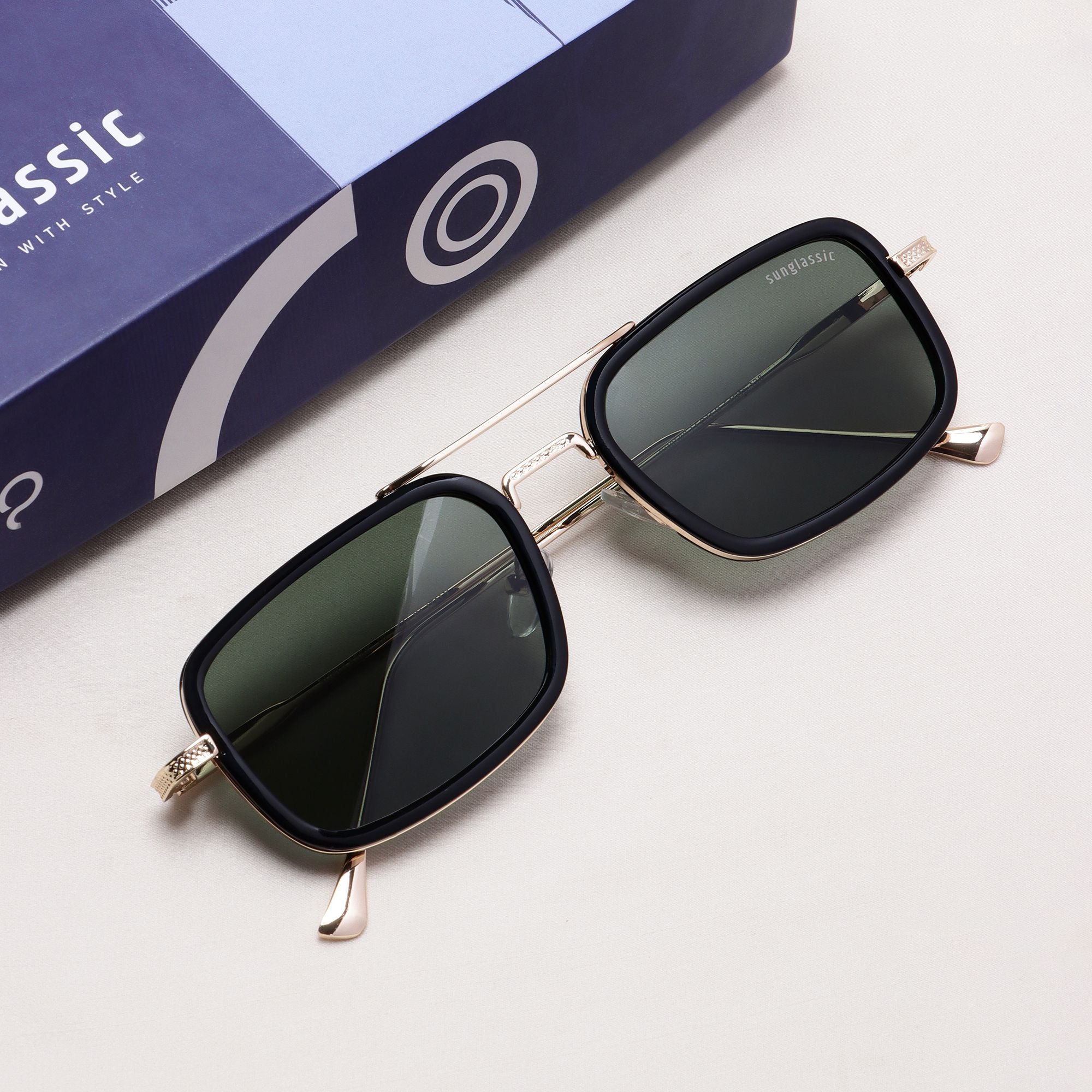 Lecter – Gold Green Rectangle Sunglasses | UV400 | Men & Women