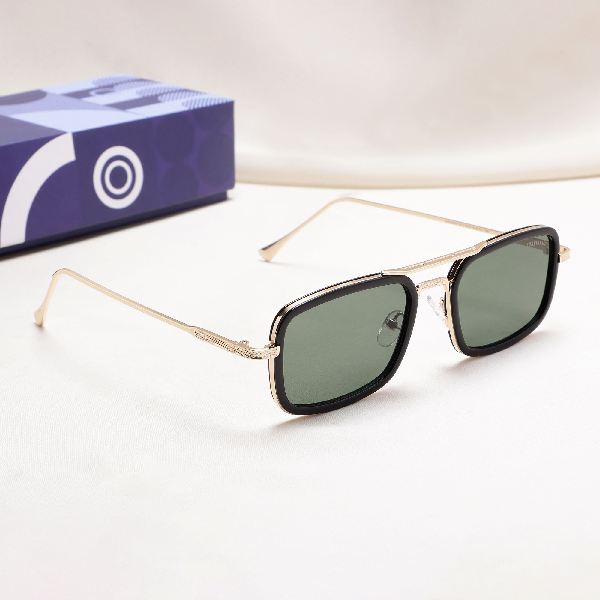 Lecter – Gold Green Rectangle Sunglasses | UV400 | Men & Women