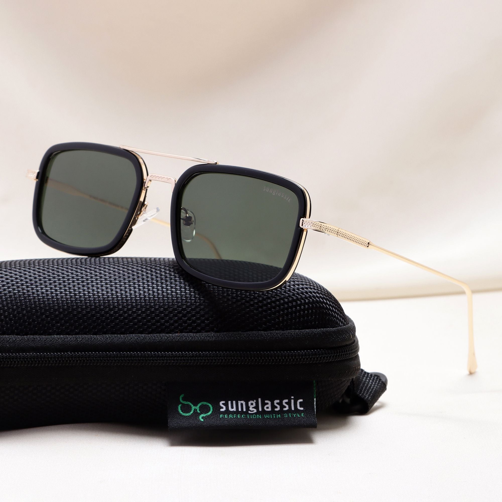 Lecter – Gold Green Rectangle Sunglasses UV400 Men Women