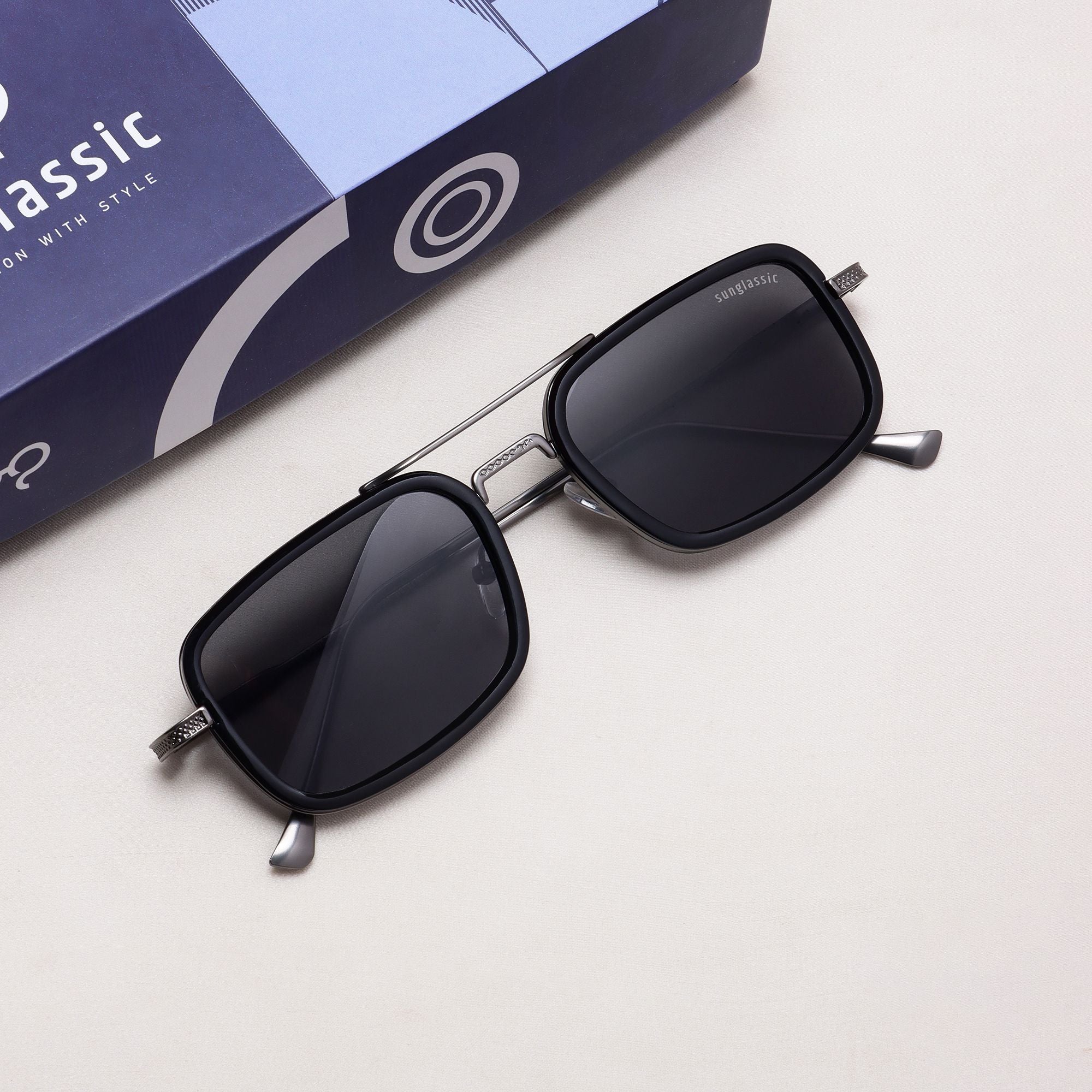 Lecter – Gun Black Rectangle Sunglasses | UV400 | Men & Women