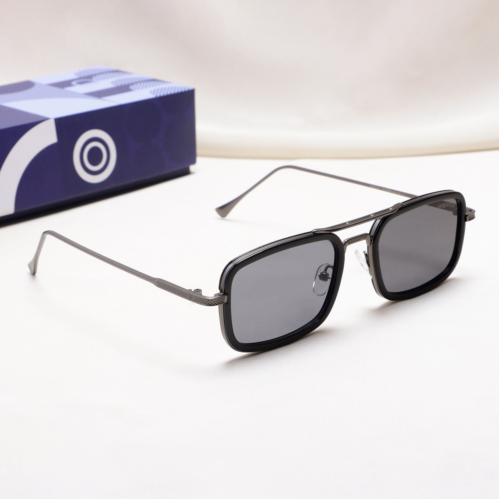 Lecter – Gun Black Rectangle Sunglasses | UV400 | Men & Women