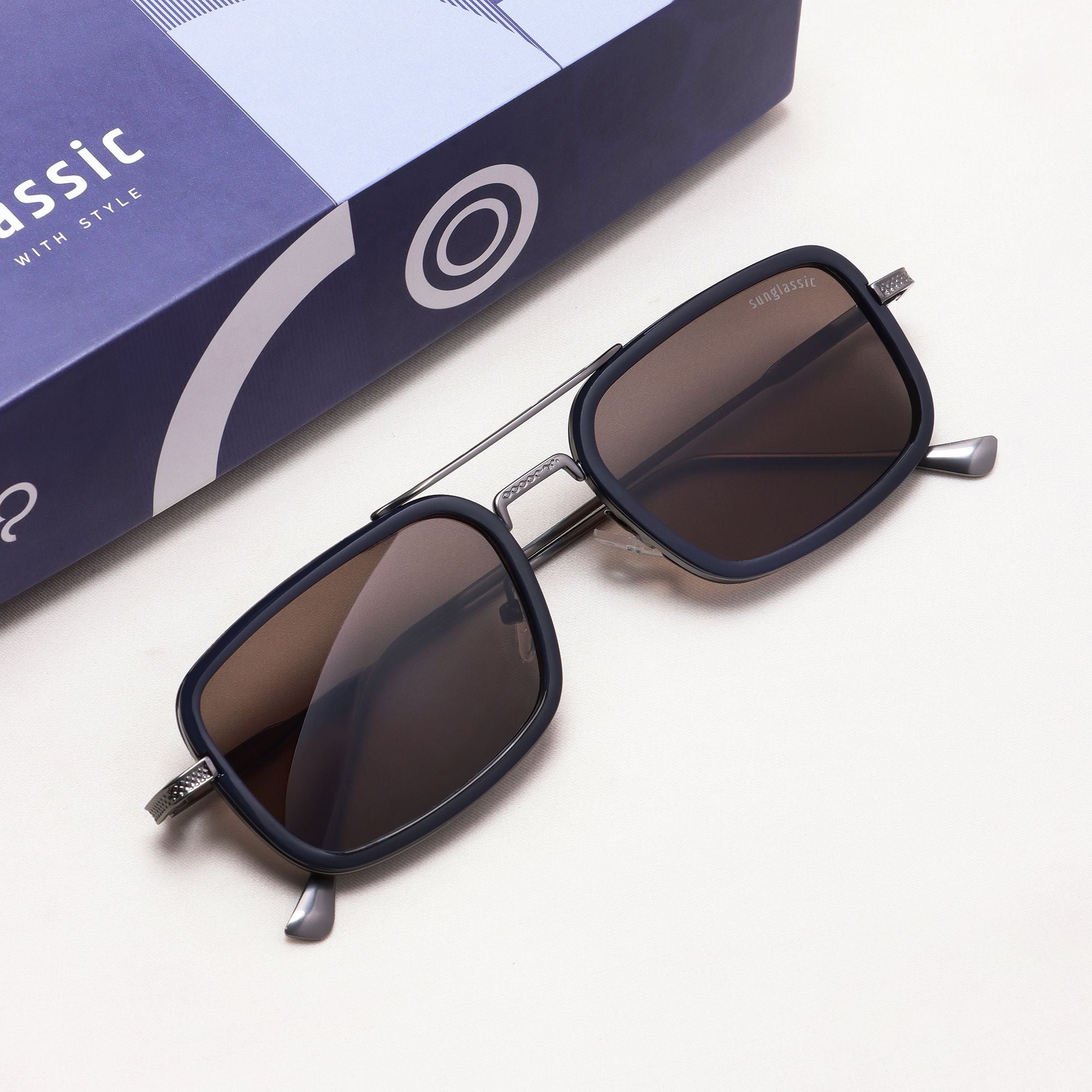 Lecter – Gun Black Brown Rectangle Sunglasses | UV400