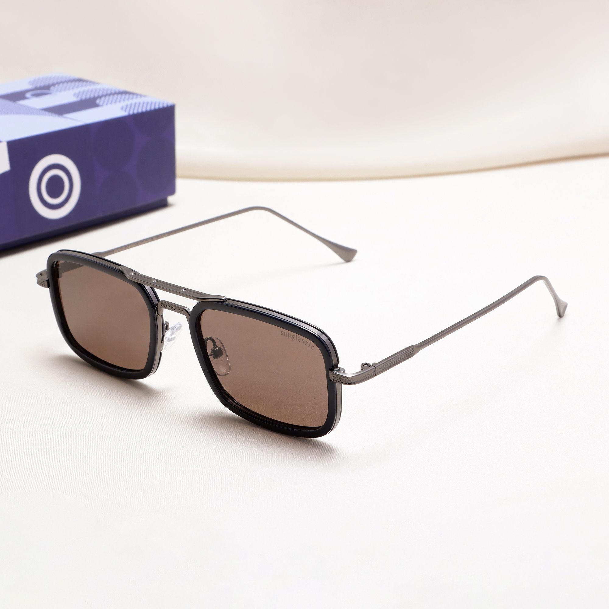 Lecter – Gun Black Brown Rectangle Sunglasses | UV400