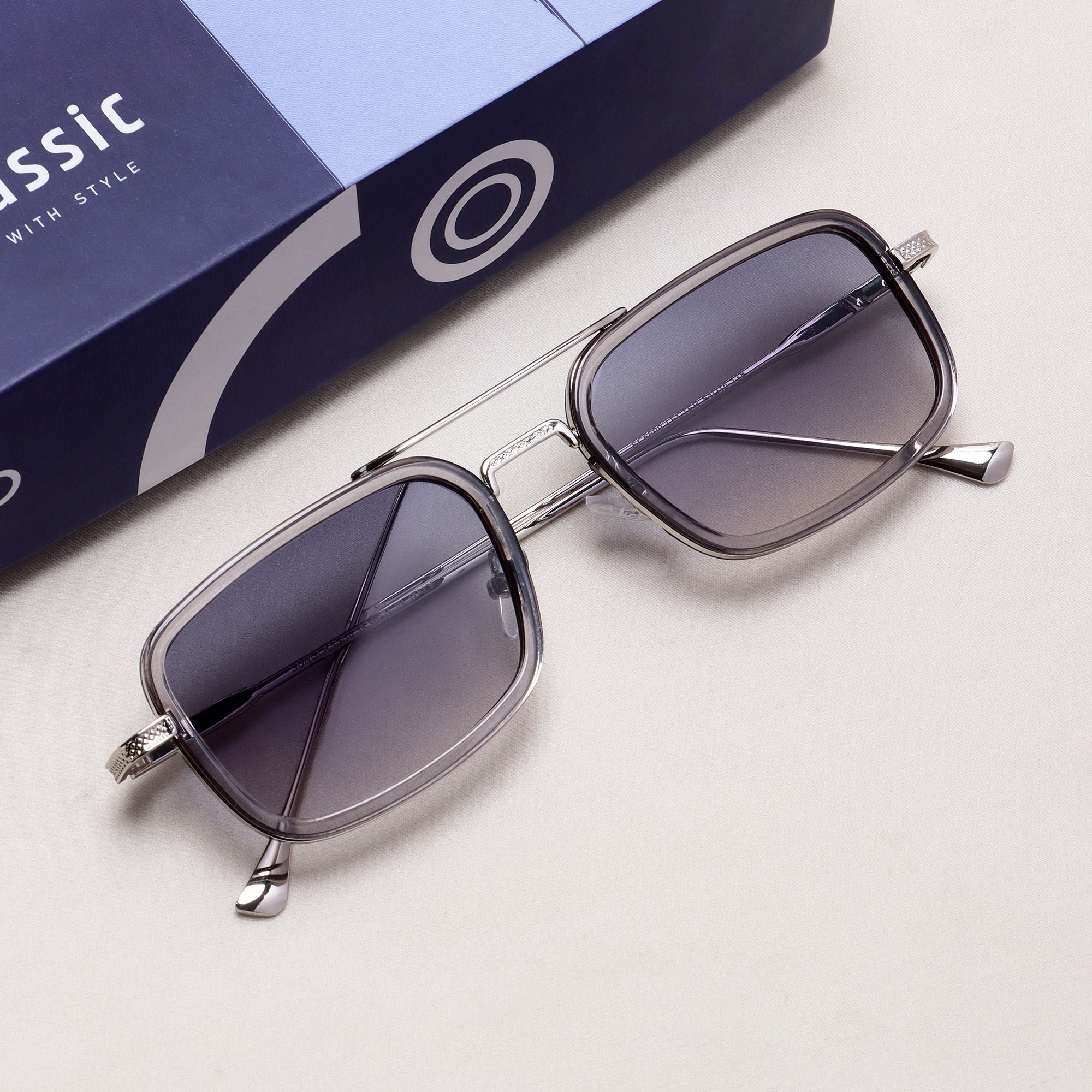 Lecter – Silver Blue Gradiant Rectangle Sunglasses | UV400