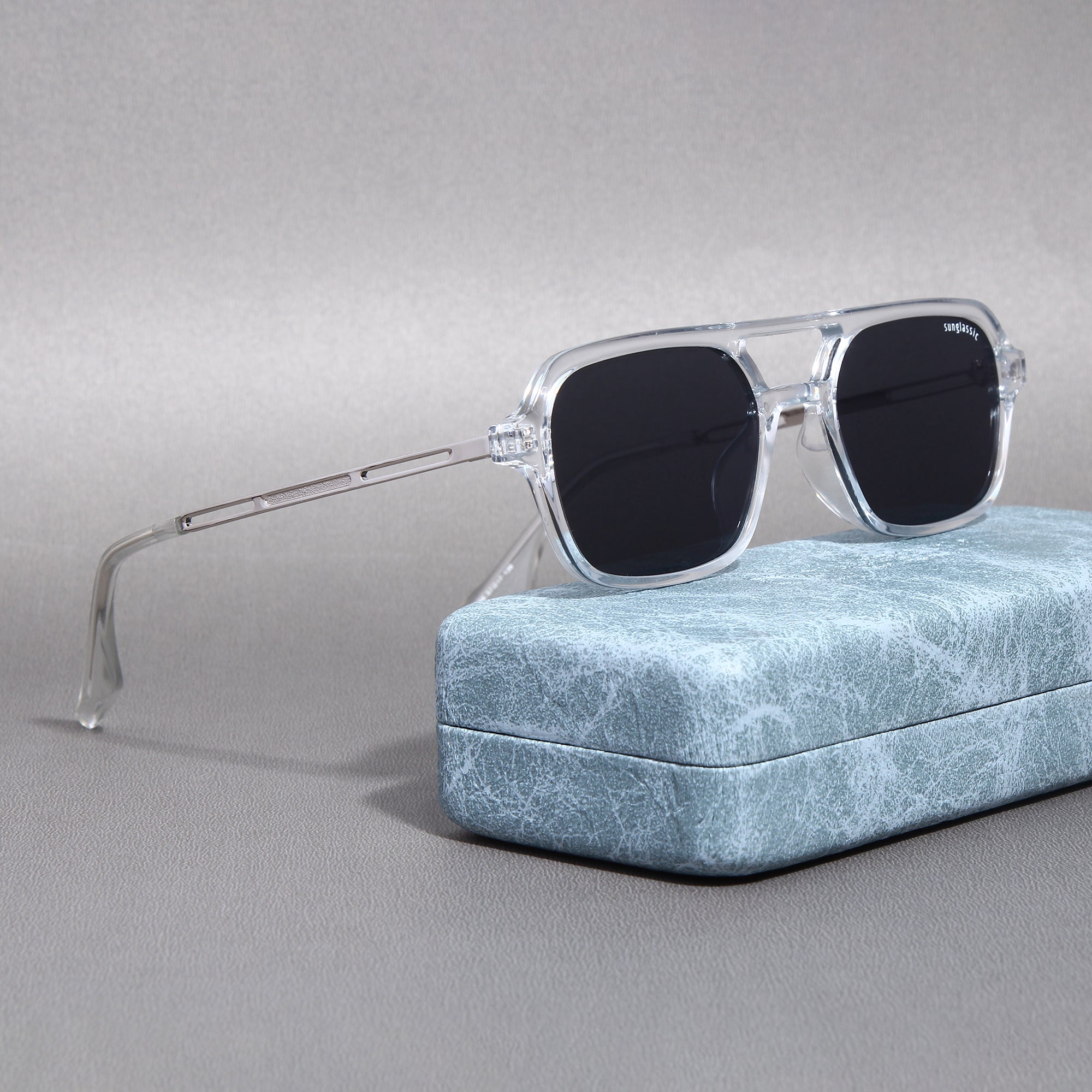 Video of Colton Clear Black Rectangle Sunglasses