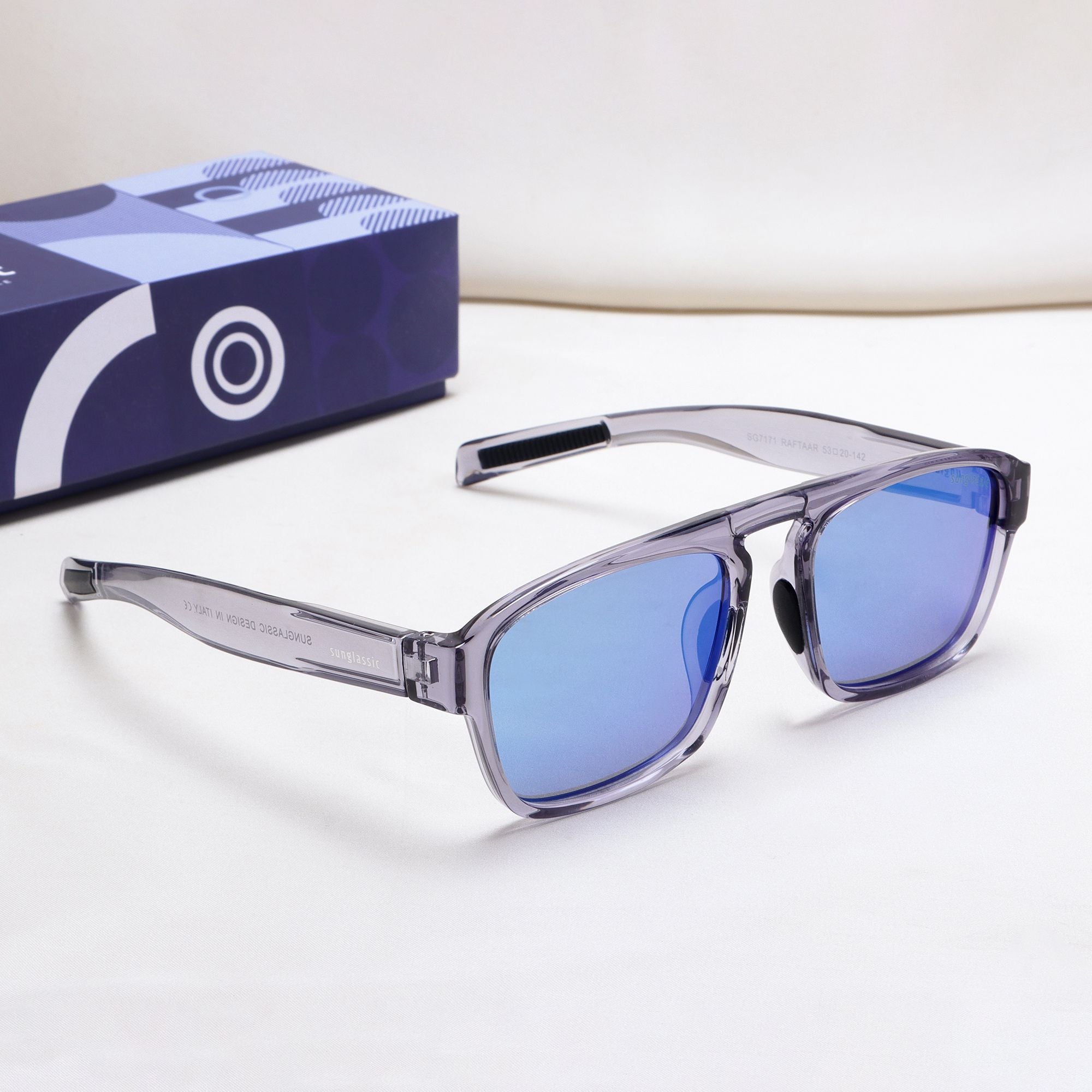 Raftaar Grey Blue Mercury Square Sunglasses | UV400 Polarized