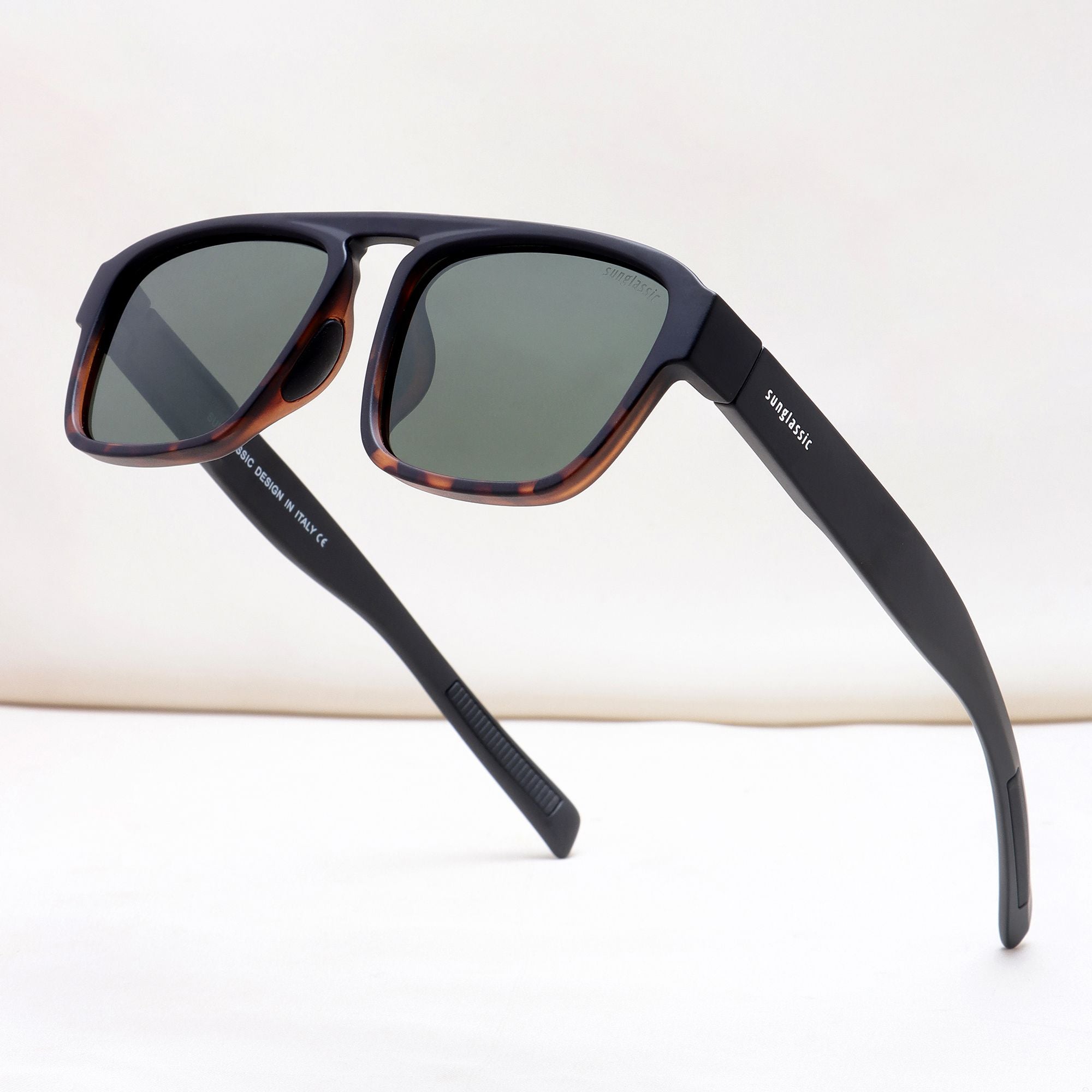 Raftaar Tortoise Black Green Square Sunglasses | UV400 Polarized