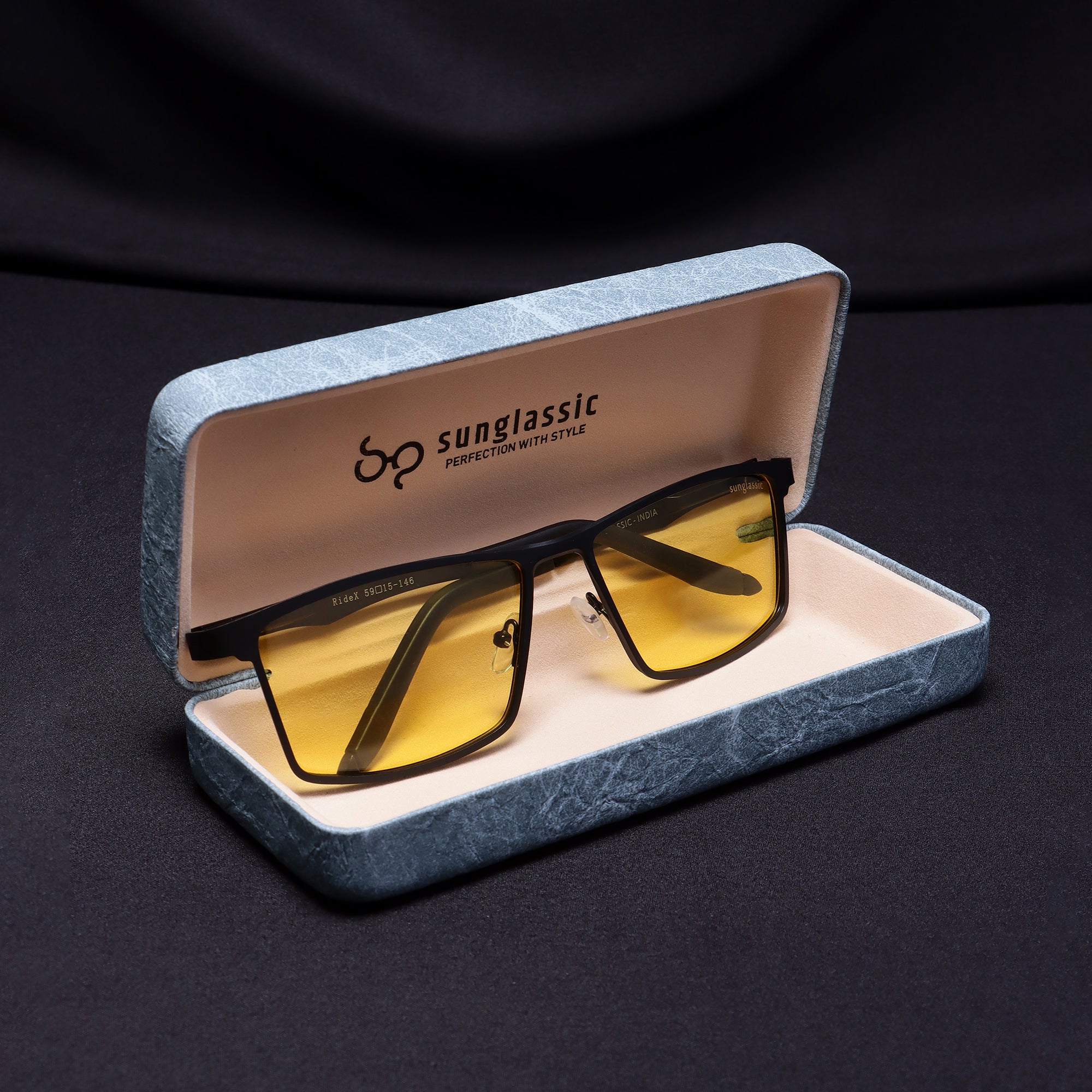 RideX sunglasses displayed inside branded Sunglassic case
