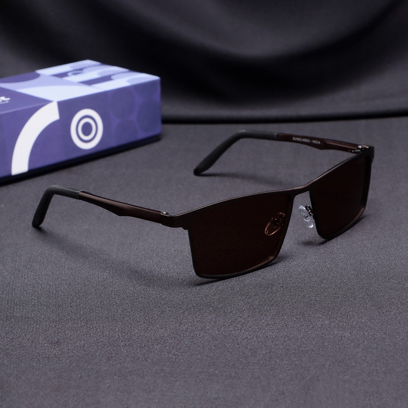 RideX brown rectangle sunglasses front view on white background
