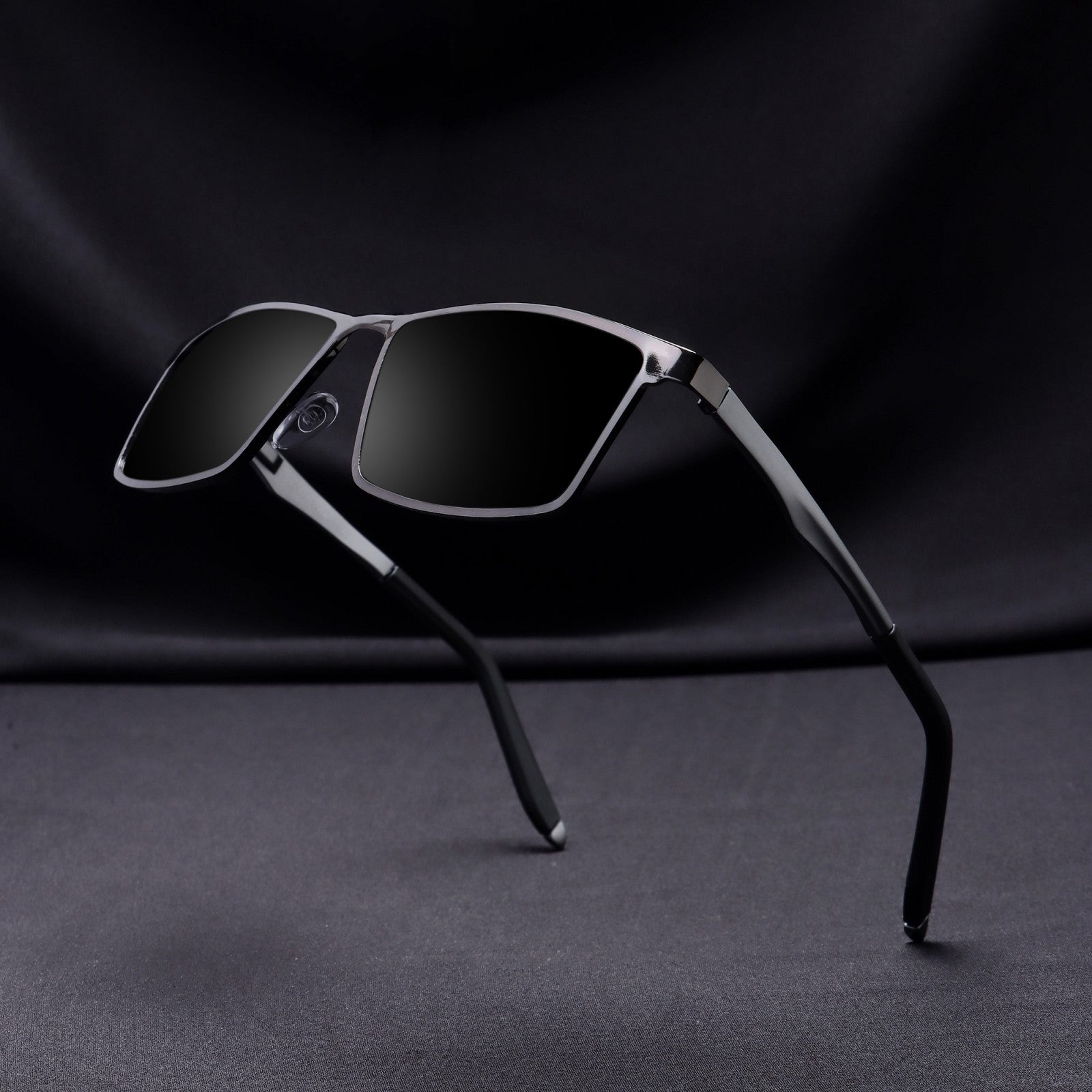 Floating view of RideX gray frame and black lens sunglasses