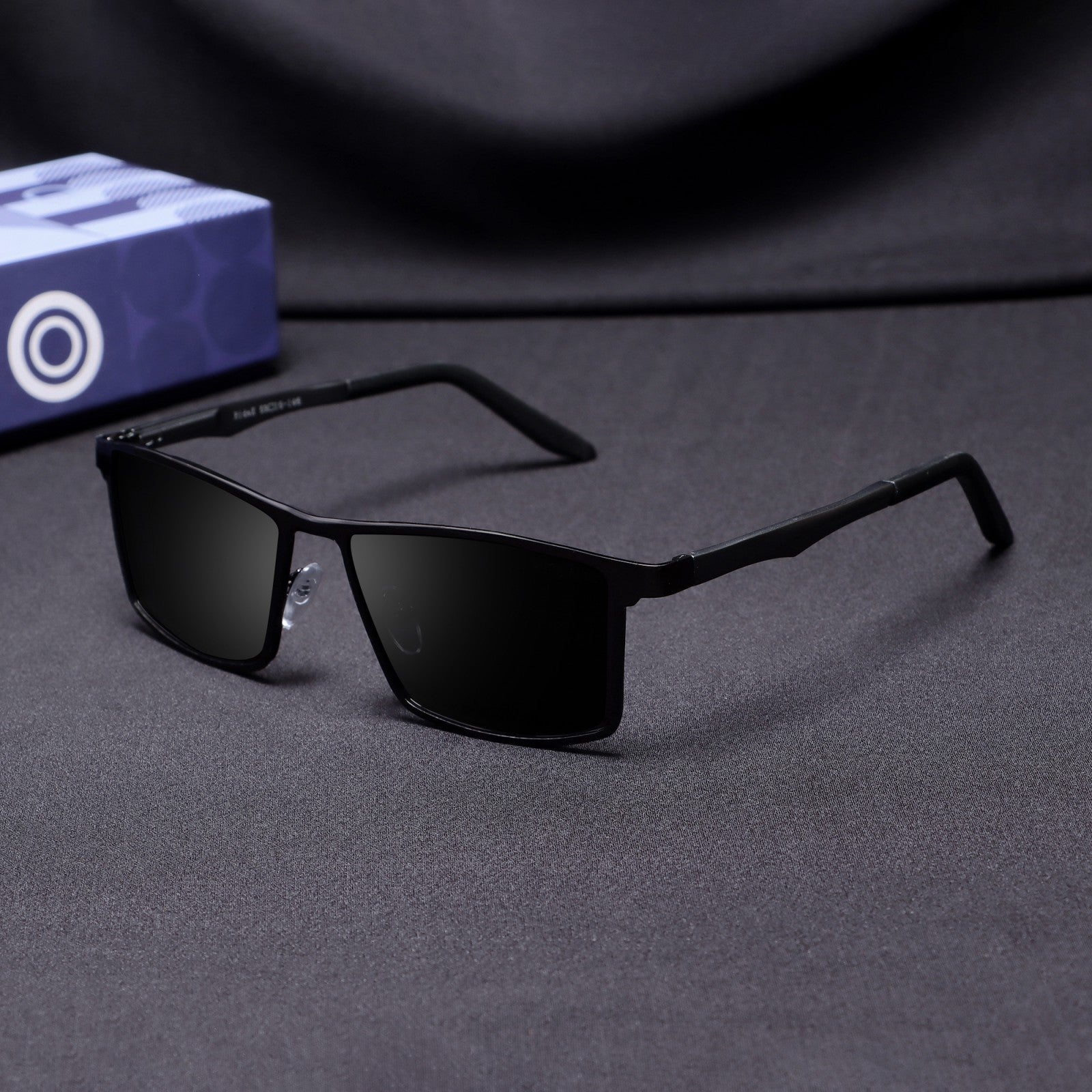RideX gray black rectangle sunglasses front view on white background