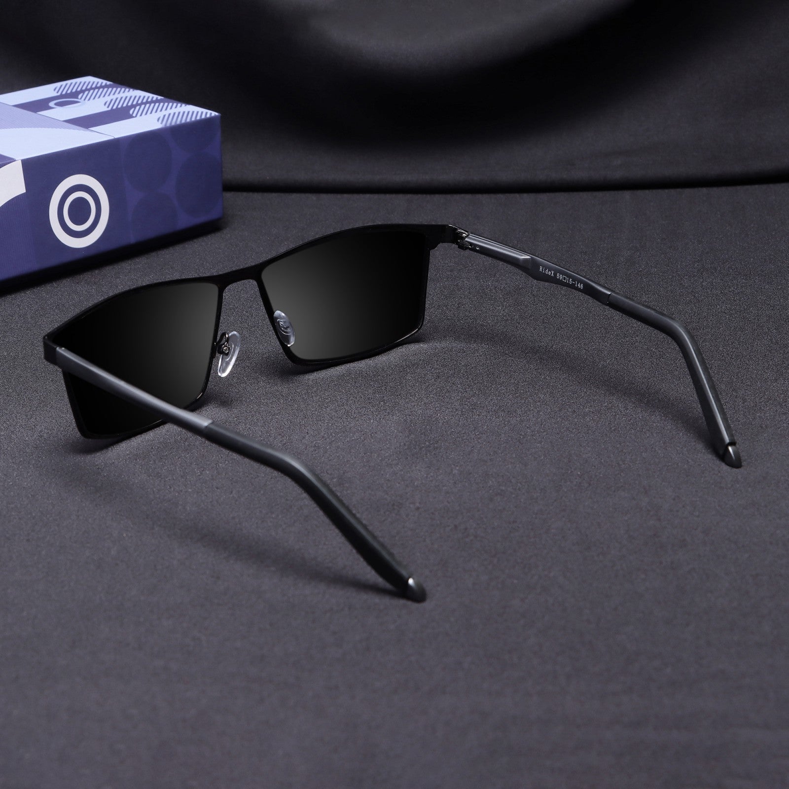 Rear view of RideX gray frame sunglasses showing temples and arms