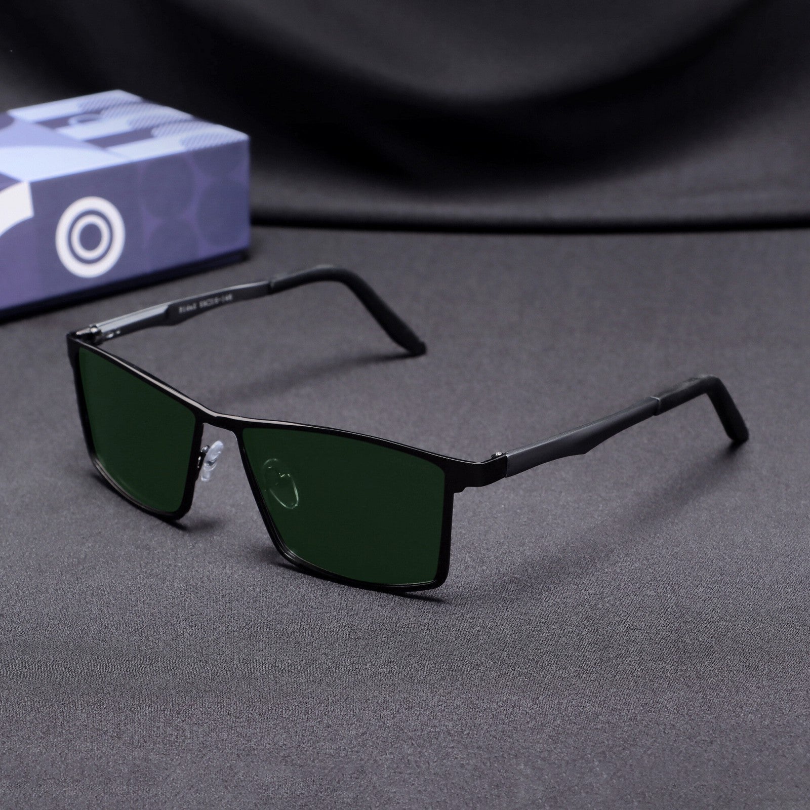 RideX gray green rectangle sunglasses front view on white background