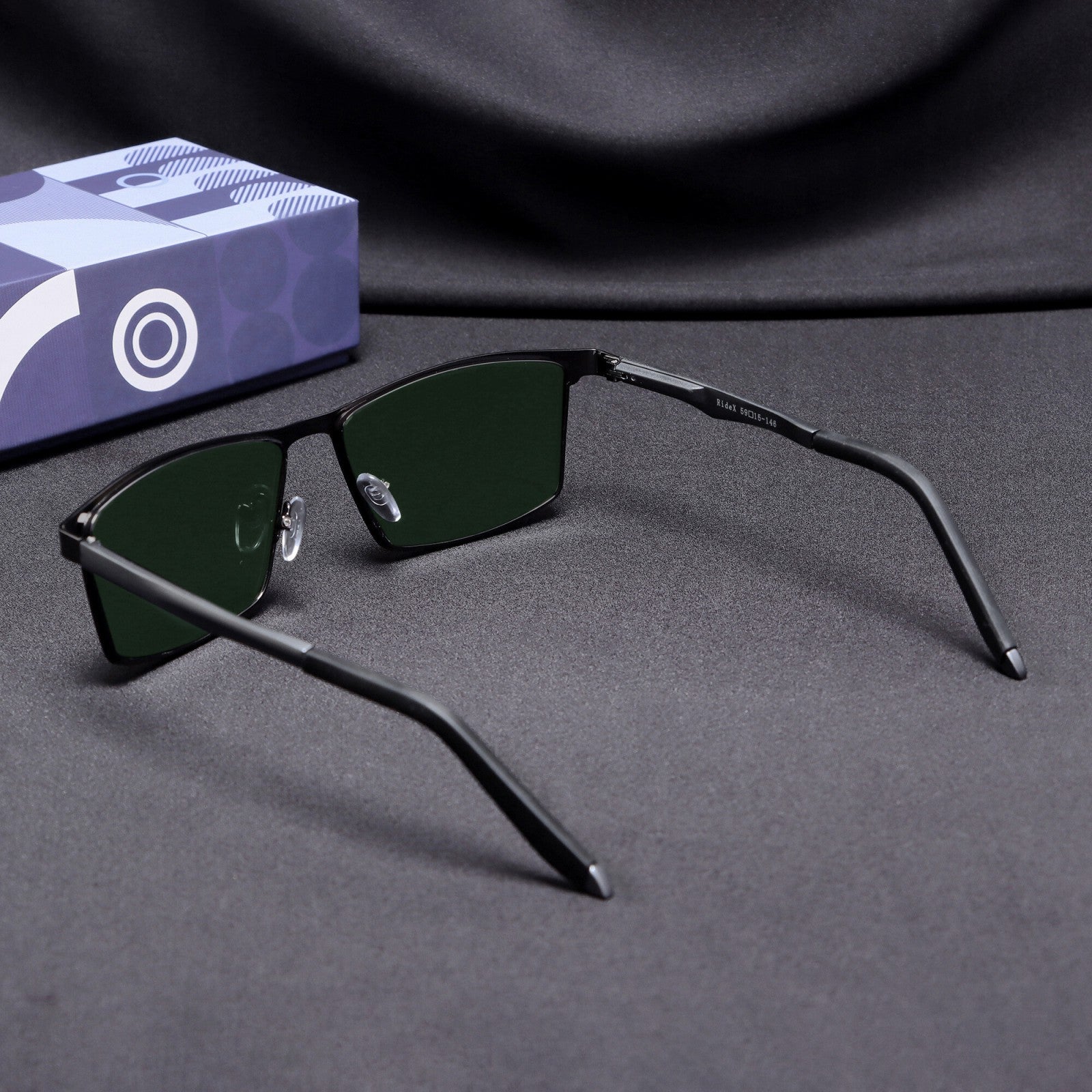 Rear view of RideX gray frame sunglasses showing arms and build