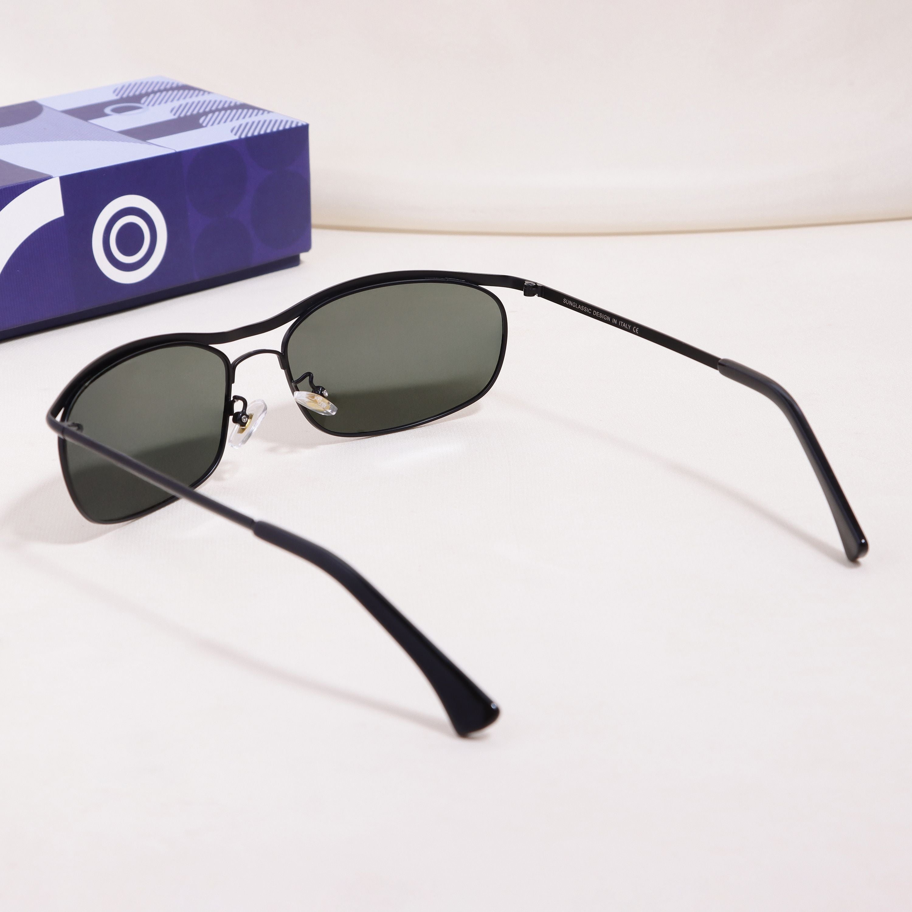 Champion Black Green Polarized Rectangle Sunglasses for Men | UV400