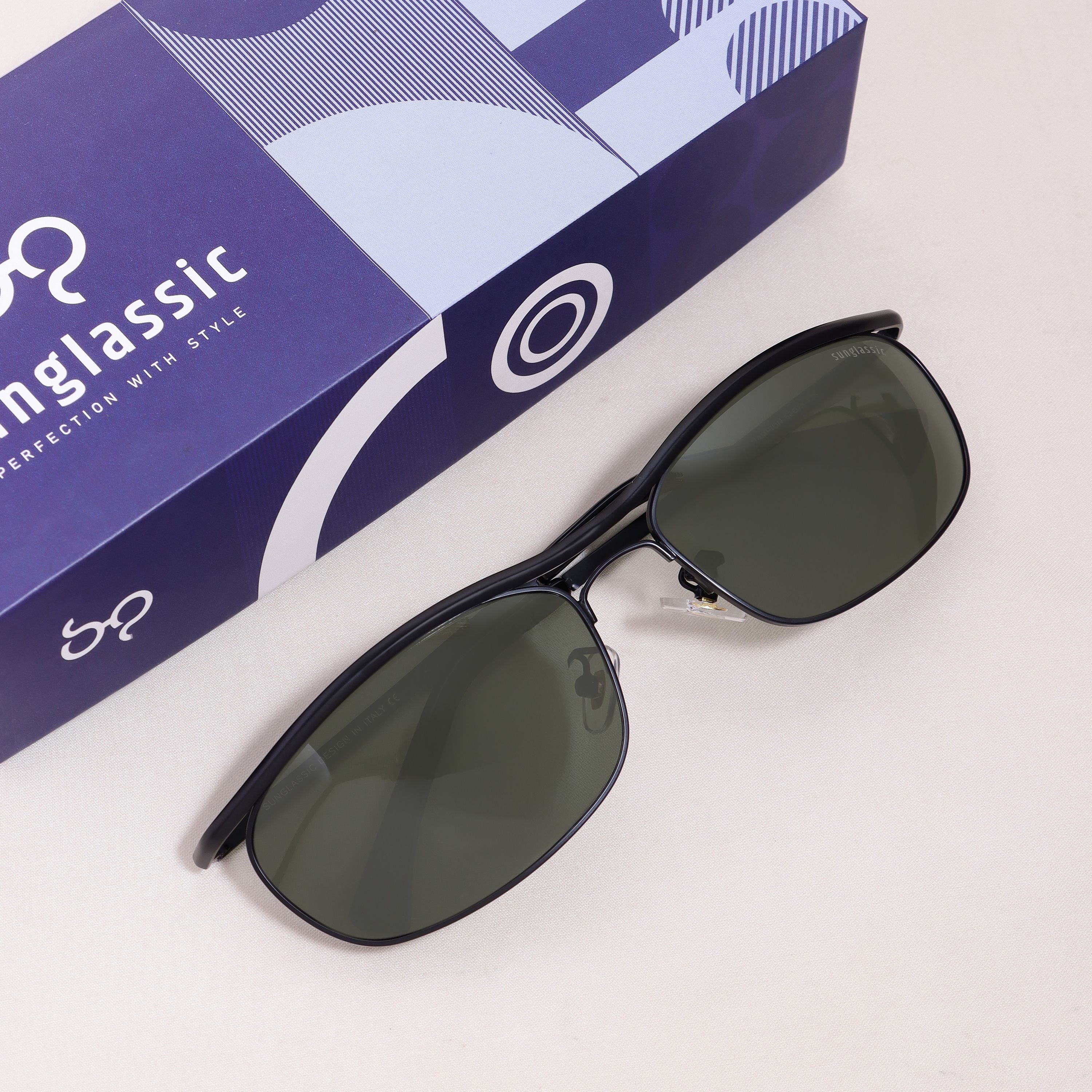 Champion Black Green Polarized Rectangle Sunglasses for Men | UV400