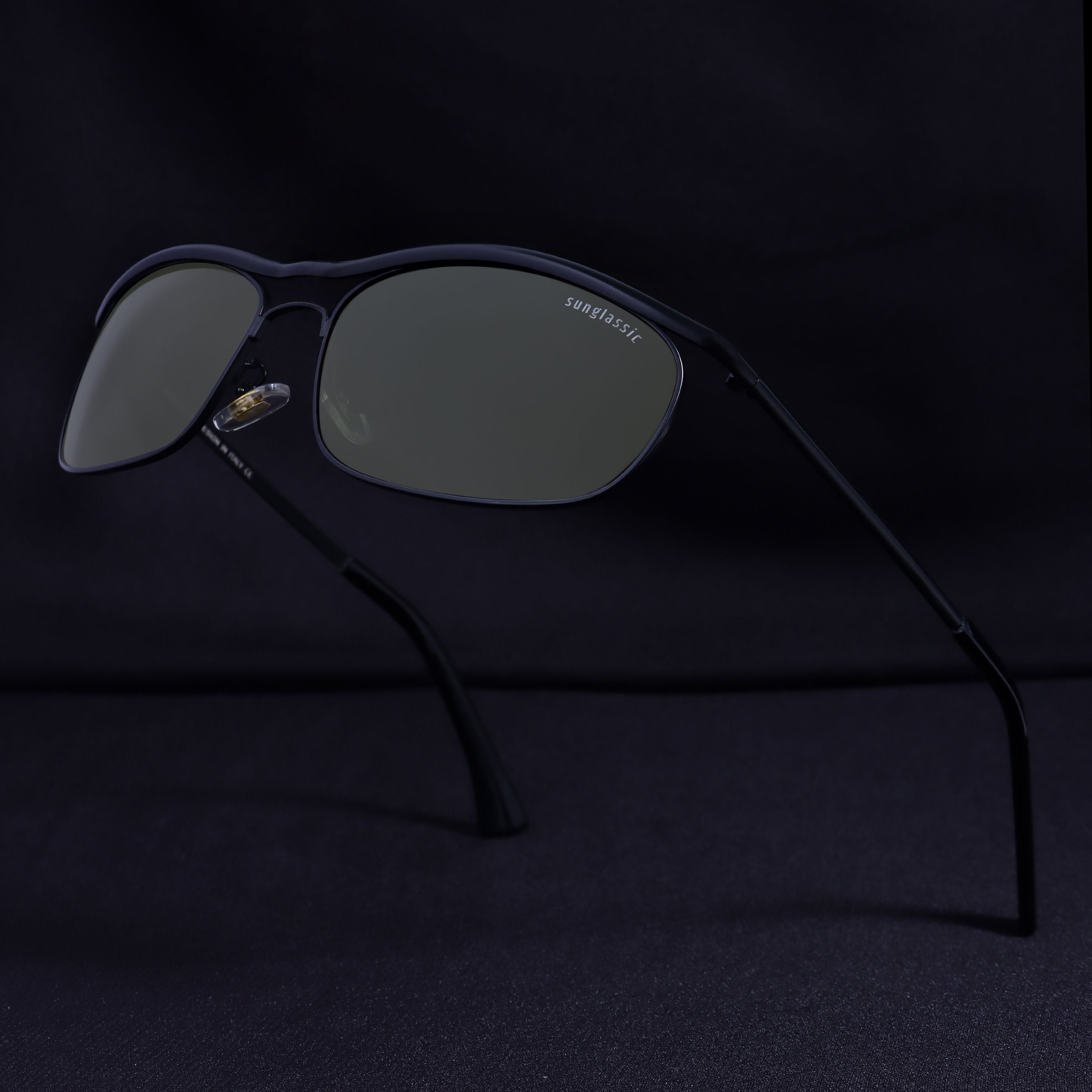 Champion Black Green Polarized Rectangle Sunglasses for Men | UV400