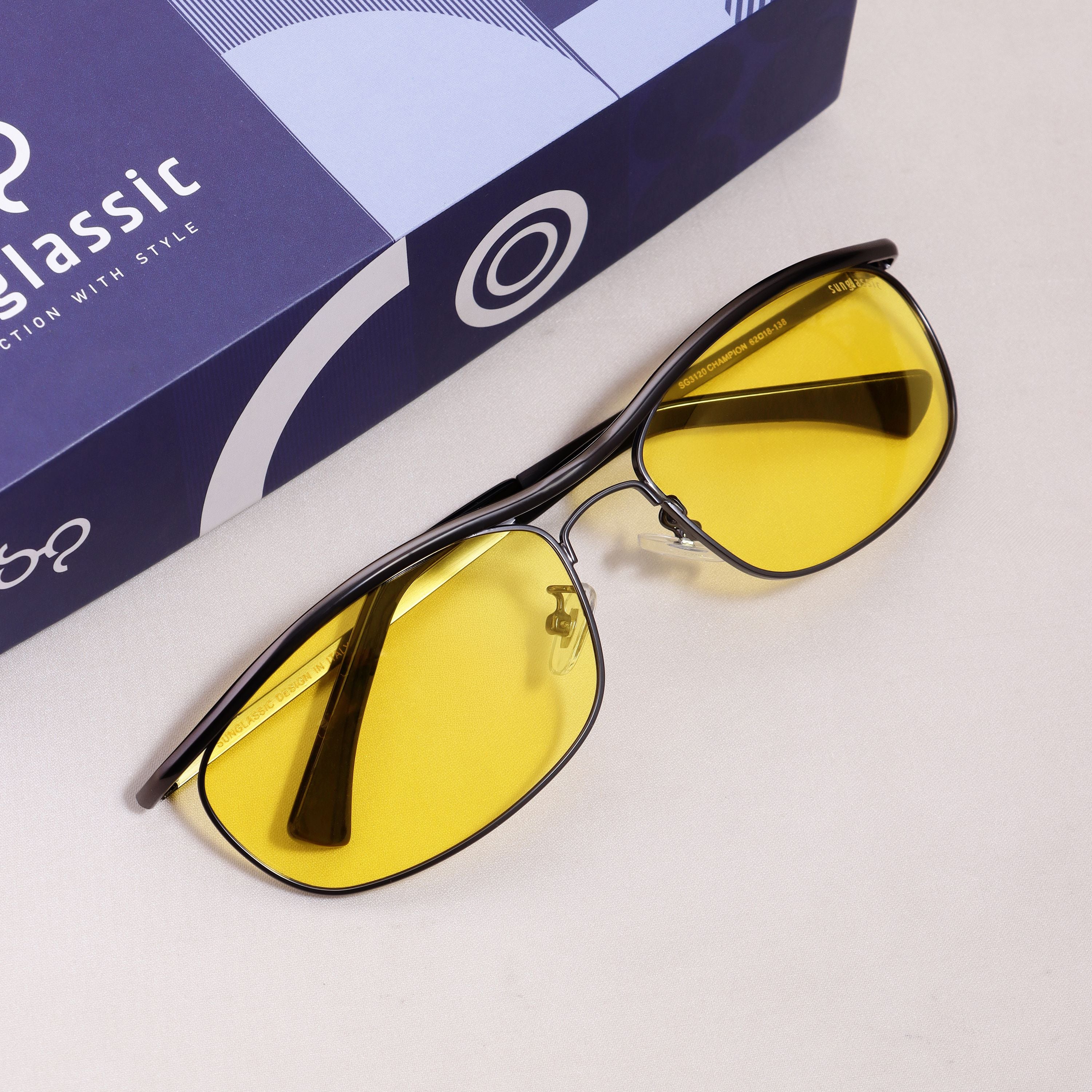 Champion Black Yellow Polarized Rectangle Sunglasses | UV400