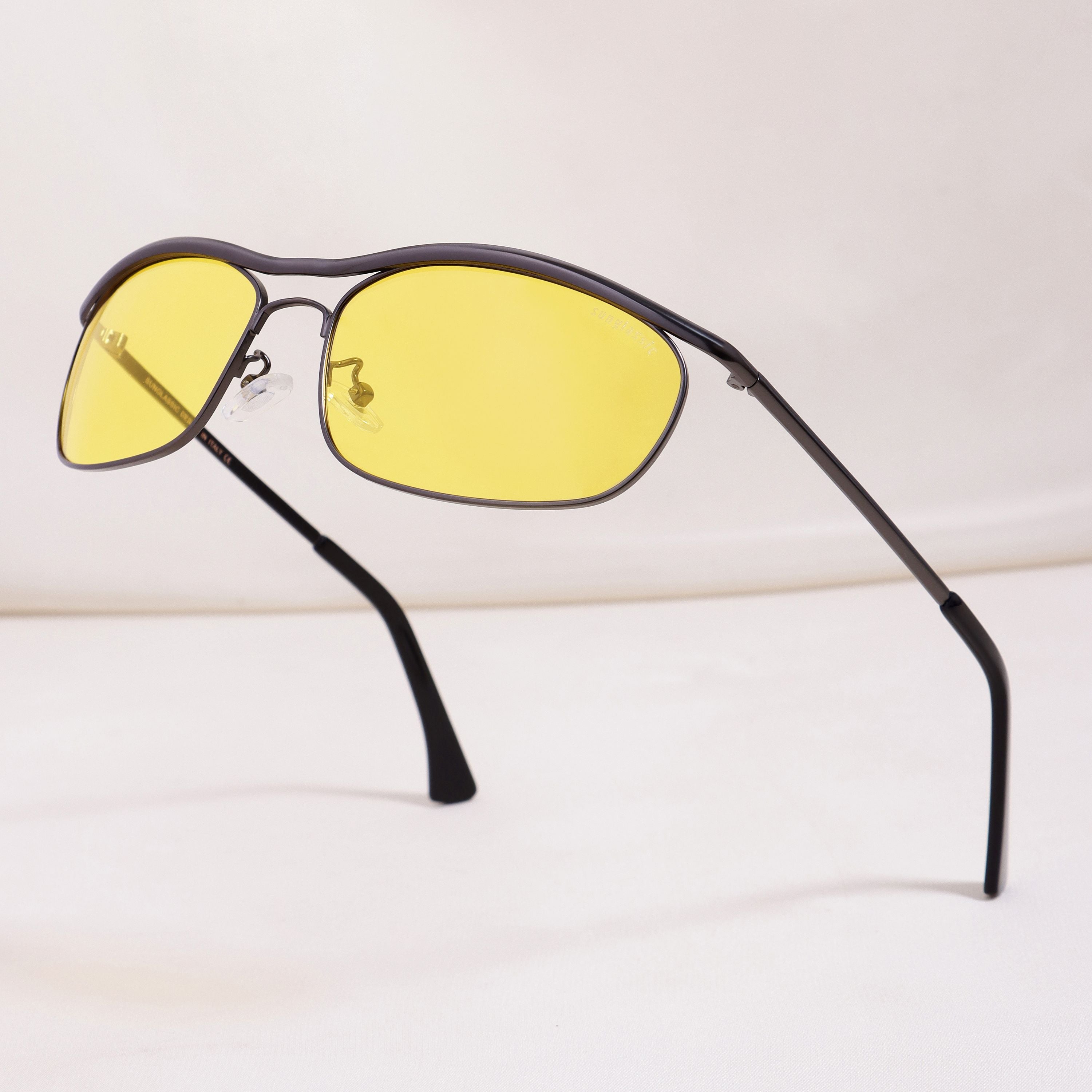 Champion Black Yellow Polarized Rectangle Sunglasses | UV400